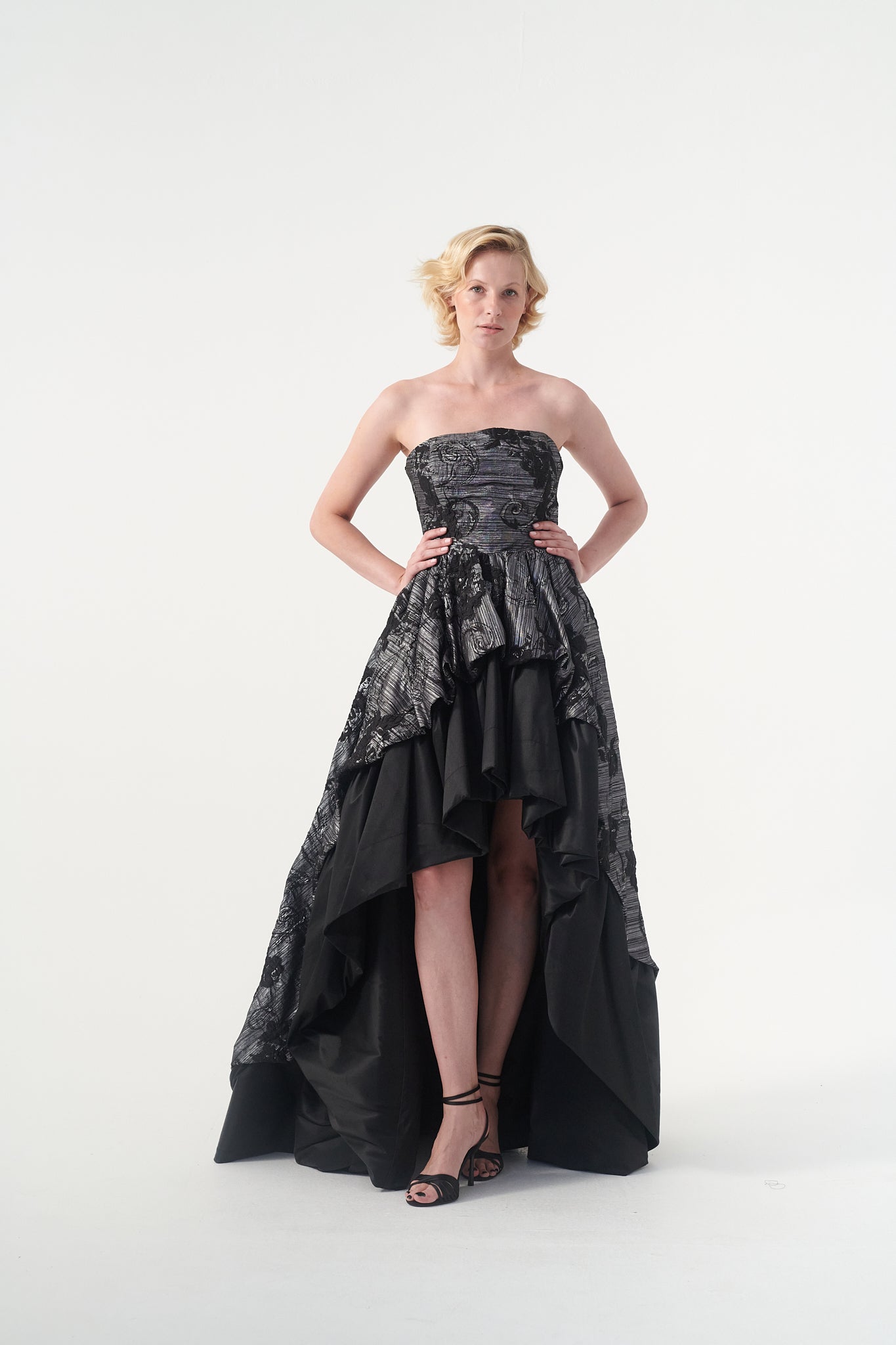 Jacquard and Taffeta Balloon Gown 44 / Black-Silver Jacquard and Taffeta Balloon Gown 44 / Black-Silver