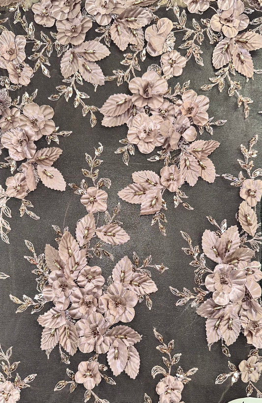 Floral Lace on Stretched Tulle with Beading