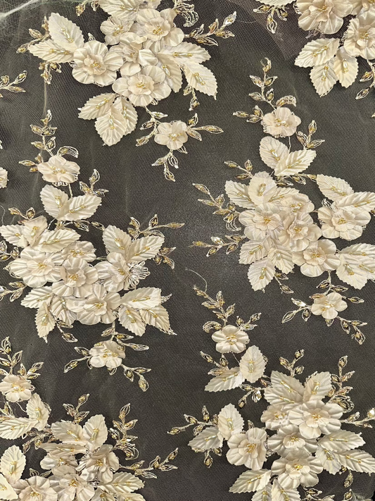 Floral Lace on Stretched Tulle with Beading