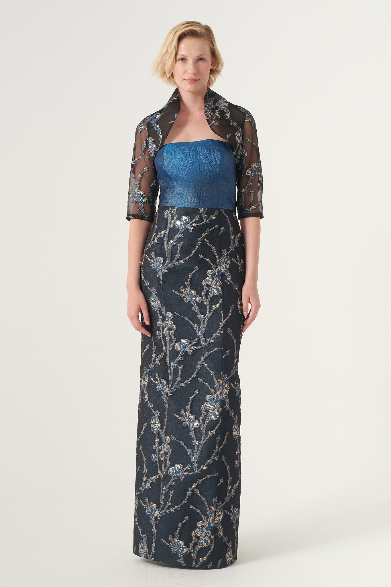 Two-tone strapless long-column dress with organza matching bolero John Paul Ataker Two-tone strapless long-column dress with organza matching bolero John Paul Ataker