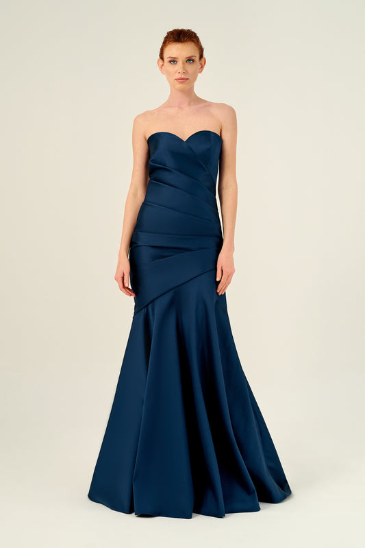 Sweetheart Neckline Pleated Long Mikado Gown