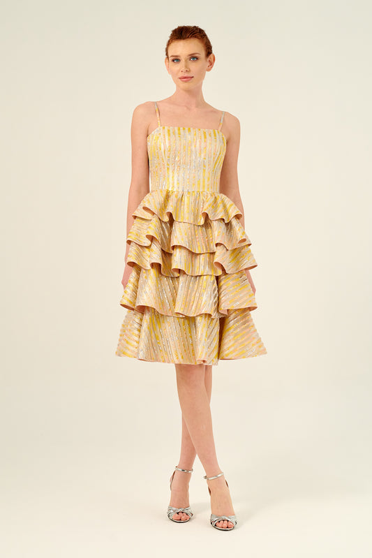 Straps Detail Ruffled Midi Dress