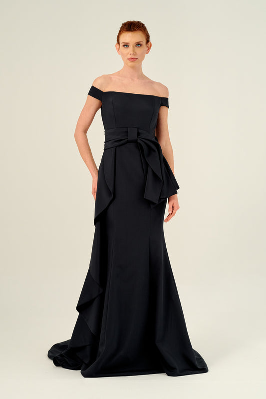 Off-The-Shoulder Ruffled Mermaid Gown