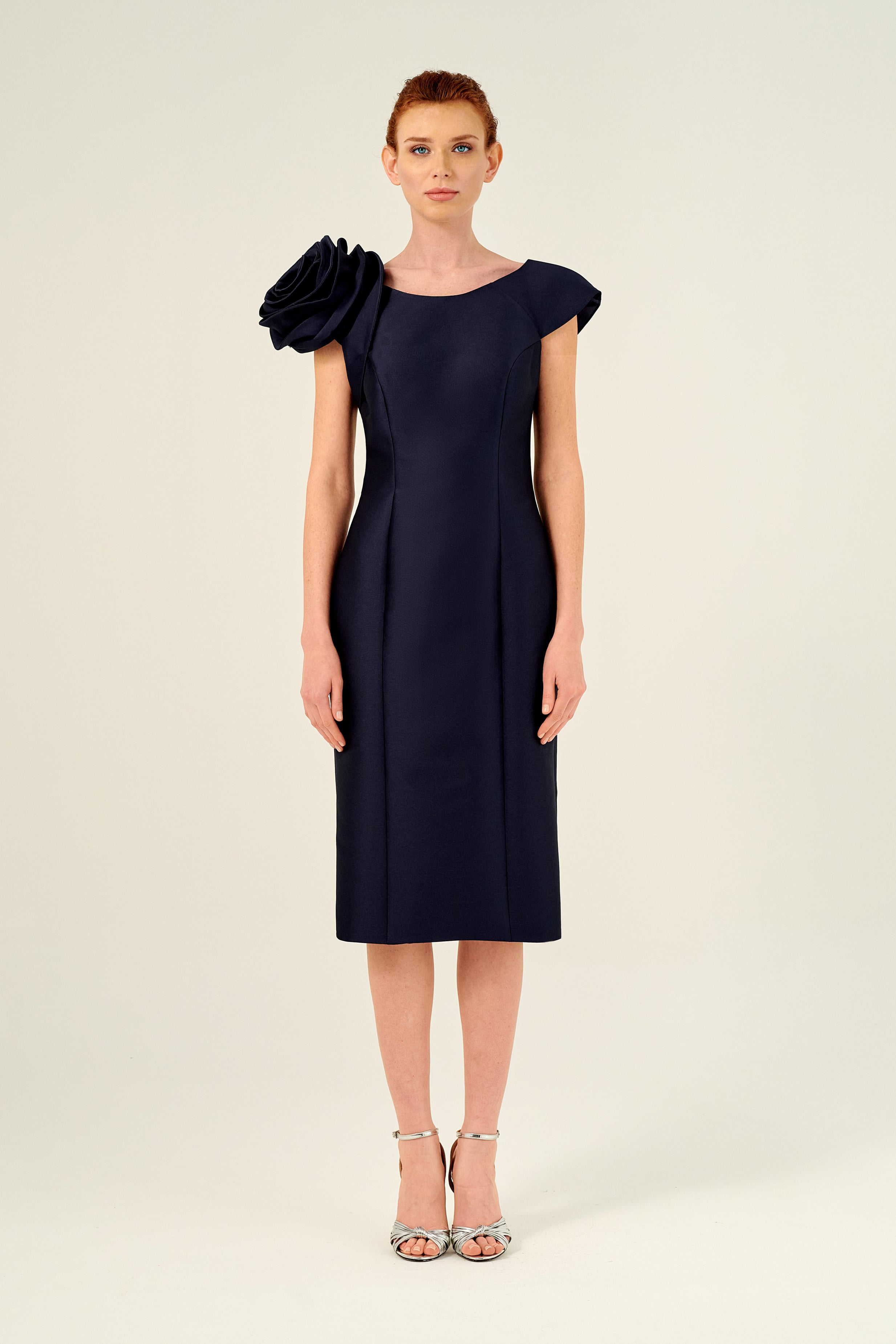 short sleeve column dress Cap Sleeve Column Dress w/ Side Slits
