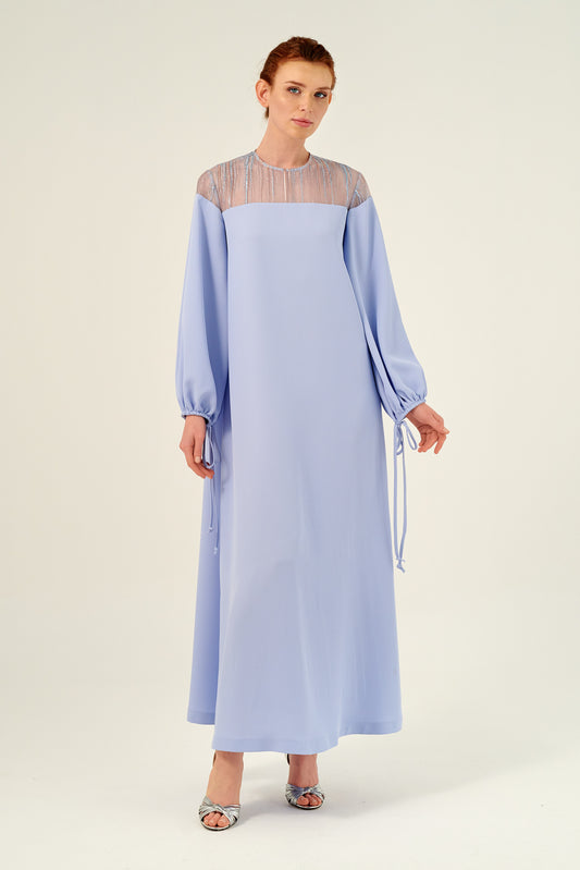 High Neckline Embellished Tunic Silhouette Dress