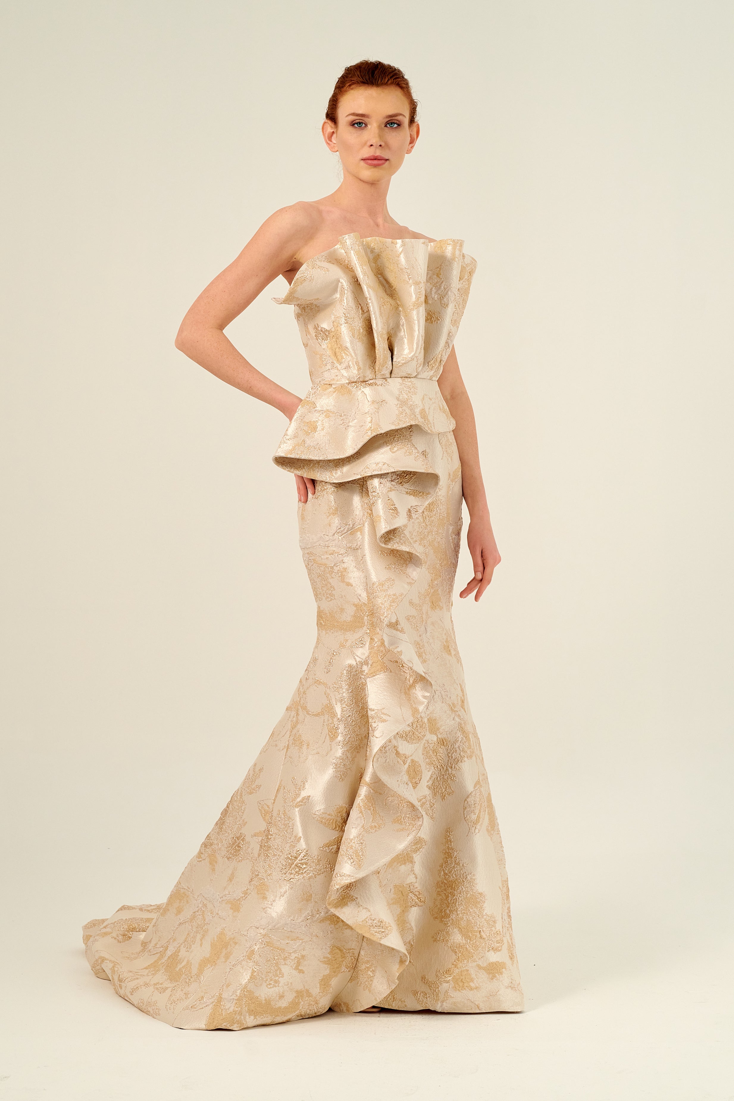 Pleated Fan-Shaped Peplum Details Long Mermaid Dress John Paul Ataker Pleated Fan-Shaped Peplum Details Long Mermaid Dress John Paul Ataker