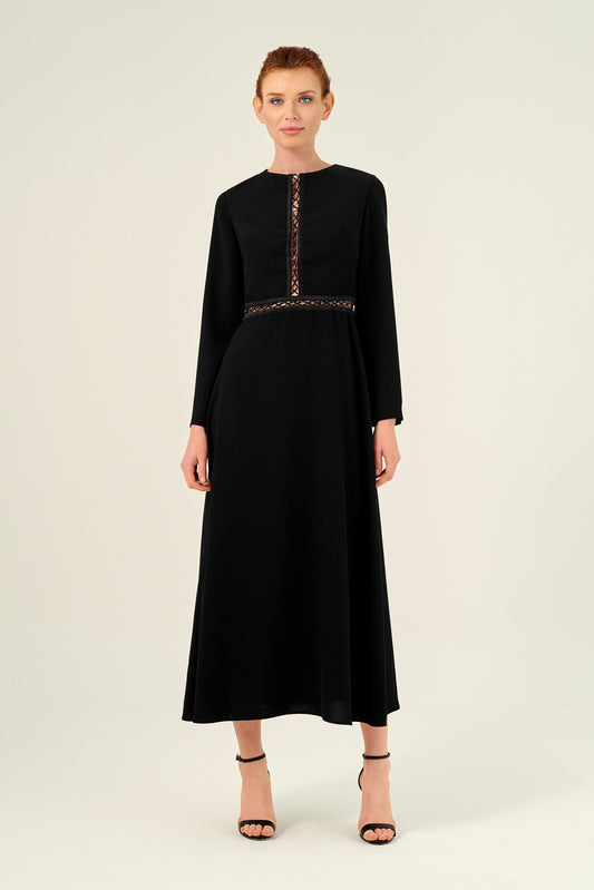 Crew Neckline Long Sleeve Tea Length Dress