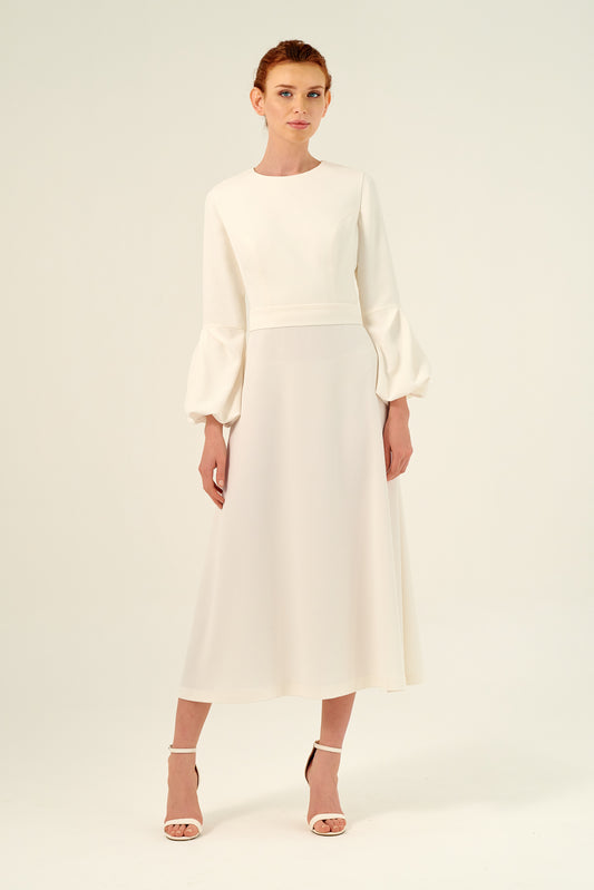Long Puffy Cuffs Sleeve Midi Length Dress