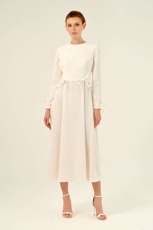 Crew Neck Long Sleeve Midi Length Dress