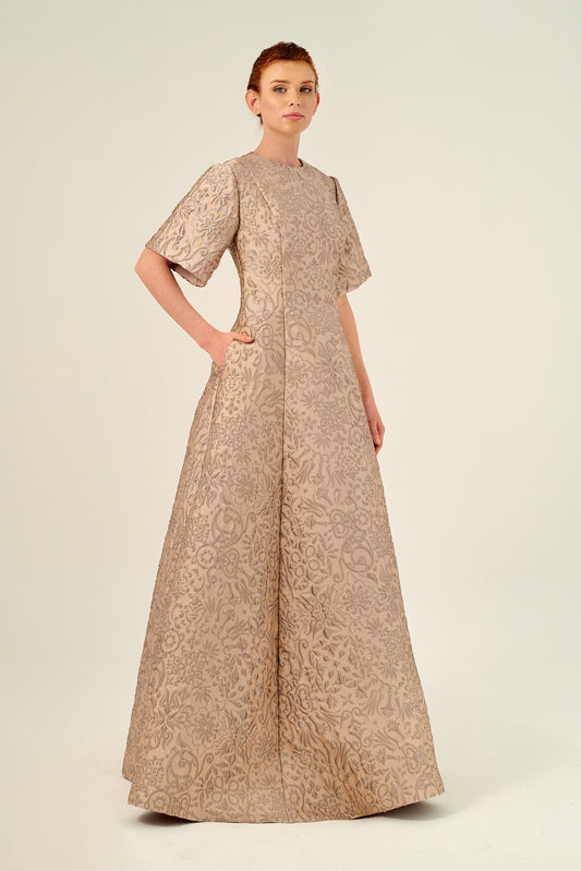 Crew Neck Butterfly Sleeve Full-Length A-Line Dress