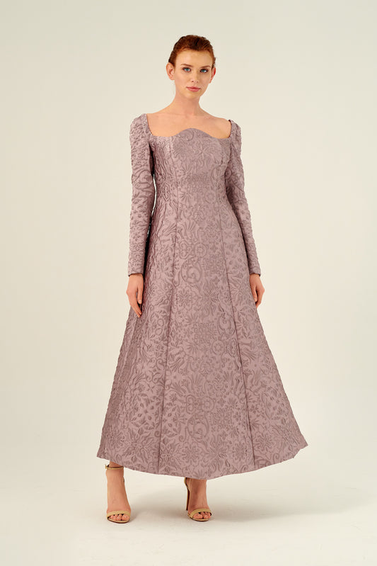 Square Neckline Fitted Bodice Maxi Dress