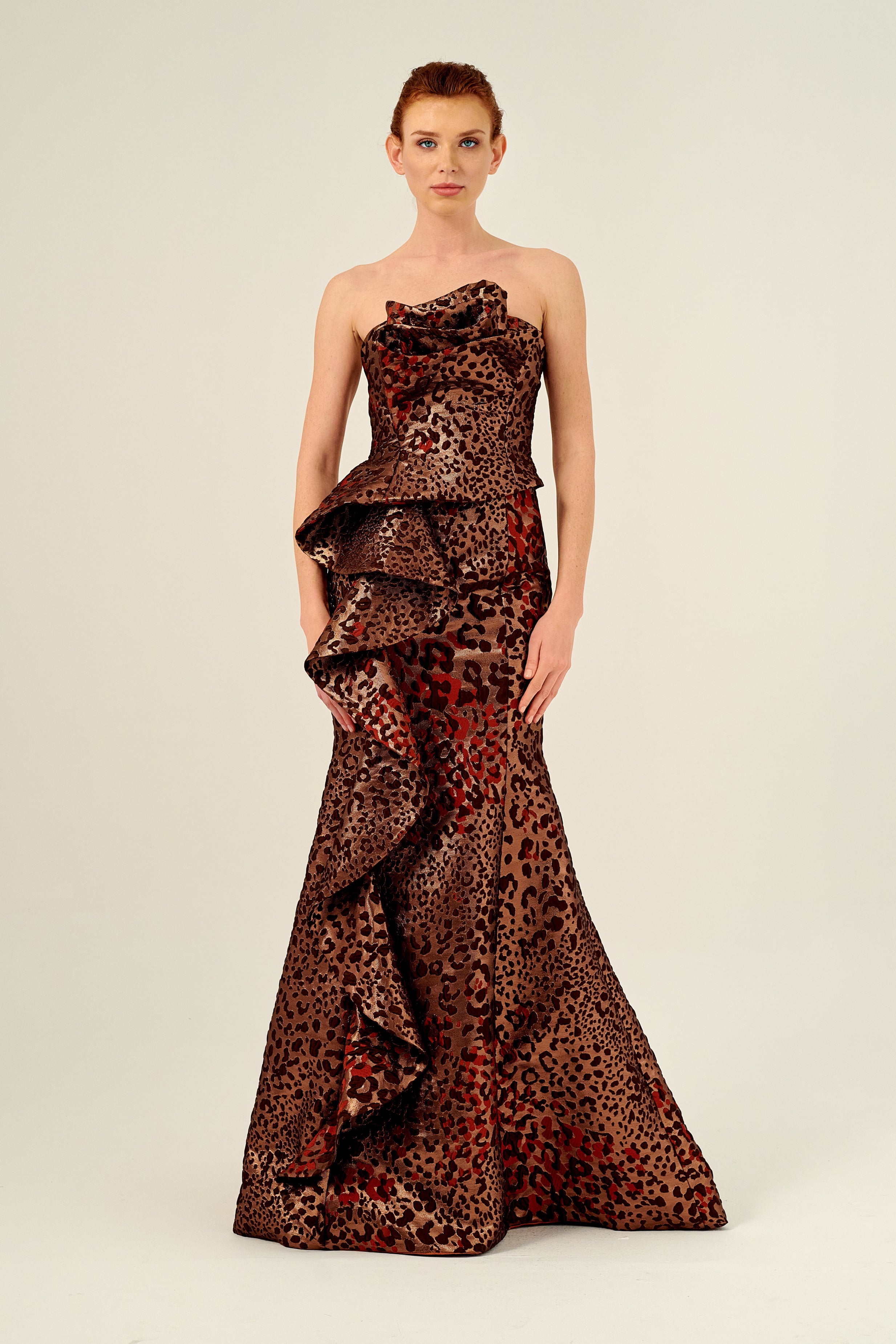 leopard mermaid dress Leely Women Mermaid Brown Leopard Print Long Prom Dress Backless Sweetheart Formal Dress