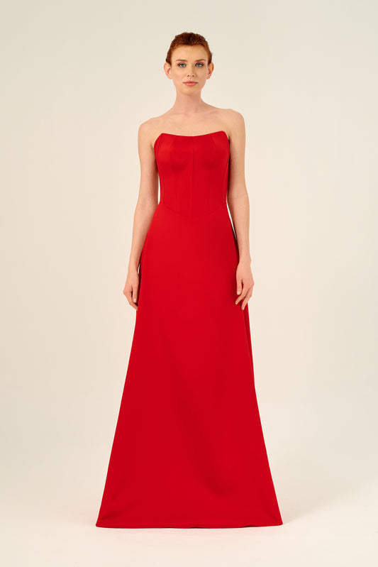 Strapless Corset Detail Bodice Fit and Flare Evening Gown