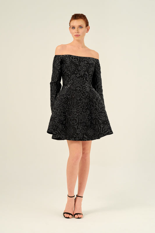 Off-The-Shoulder Long-Sleeve Voluminous Mini Dress