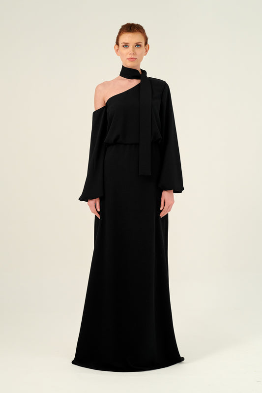 Long Sleeve Asymmetric Cut-Out Evening Dress