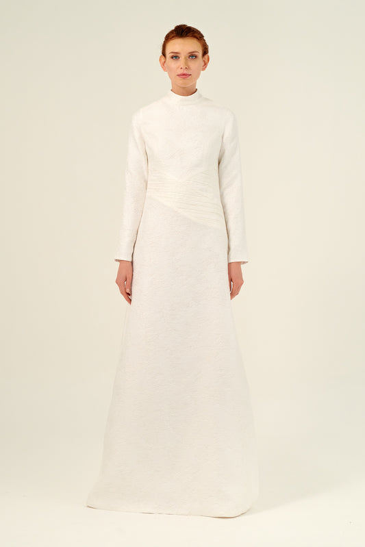 High Neckline Long Sleeve A-Line Floor Length Dress