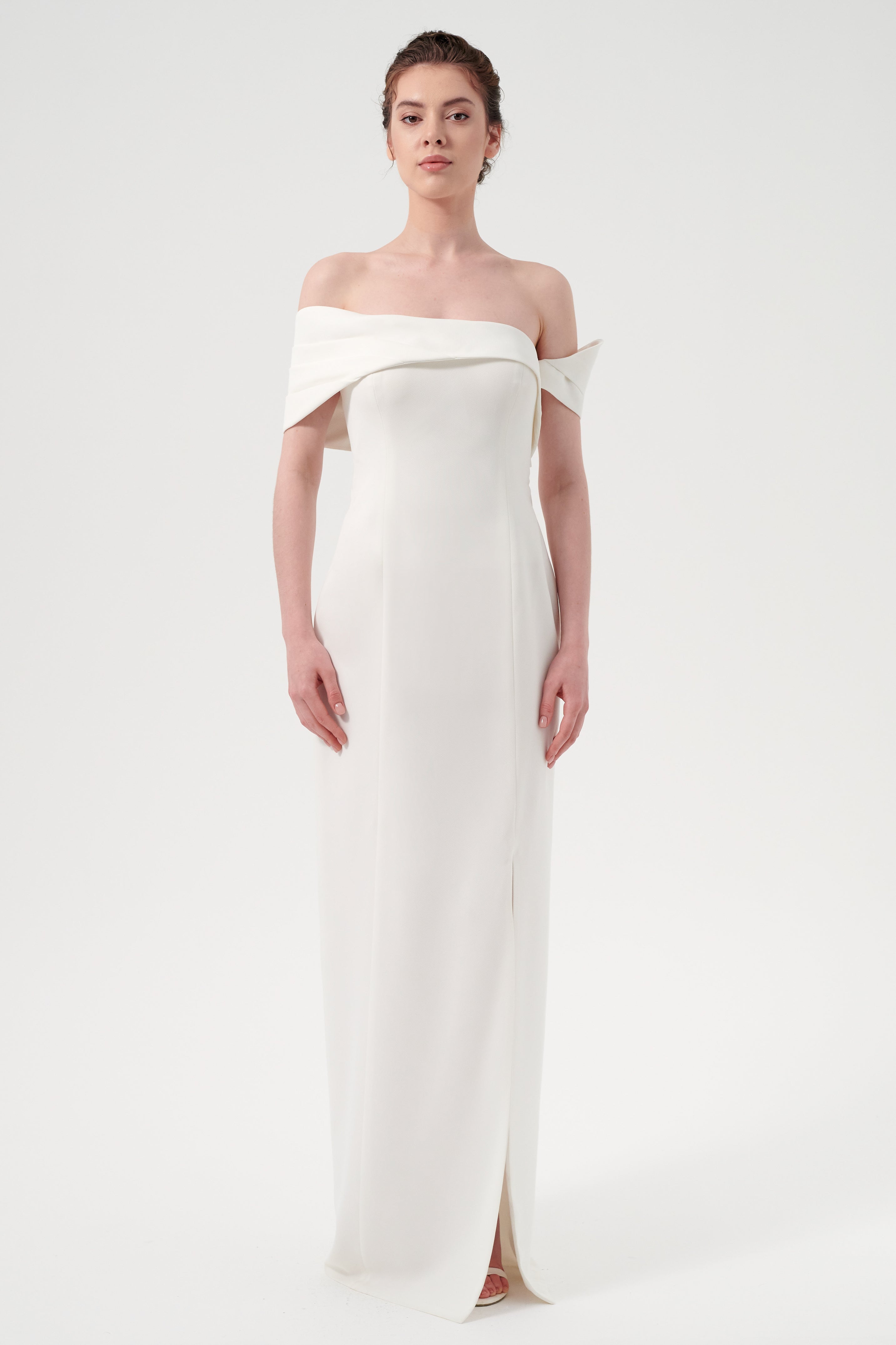 Off-The-Shoulder Asymmetric Foldover Top Detail Long Fitted Dress John Paul Ataker Off-The-Shoulder Asymmetric Foldover Top Detail Long Fitted Dress John Paul Ataker