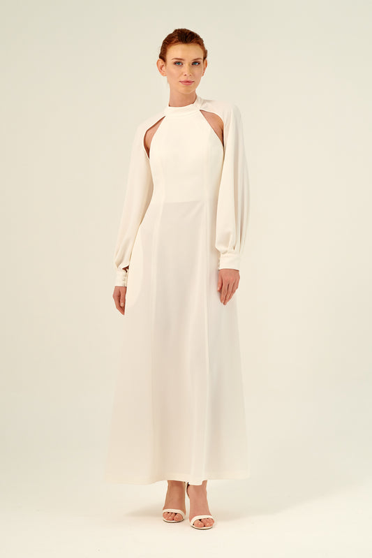Long Sleeves High Neckline Cut-Out Details Maxi Dress