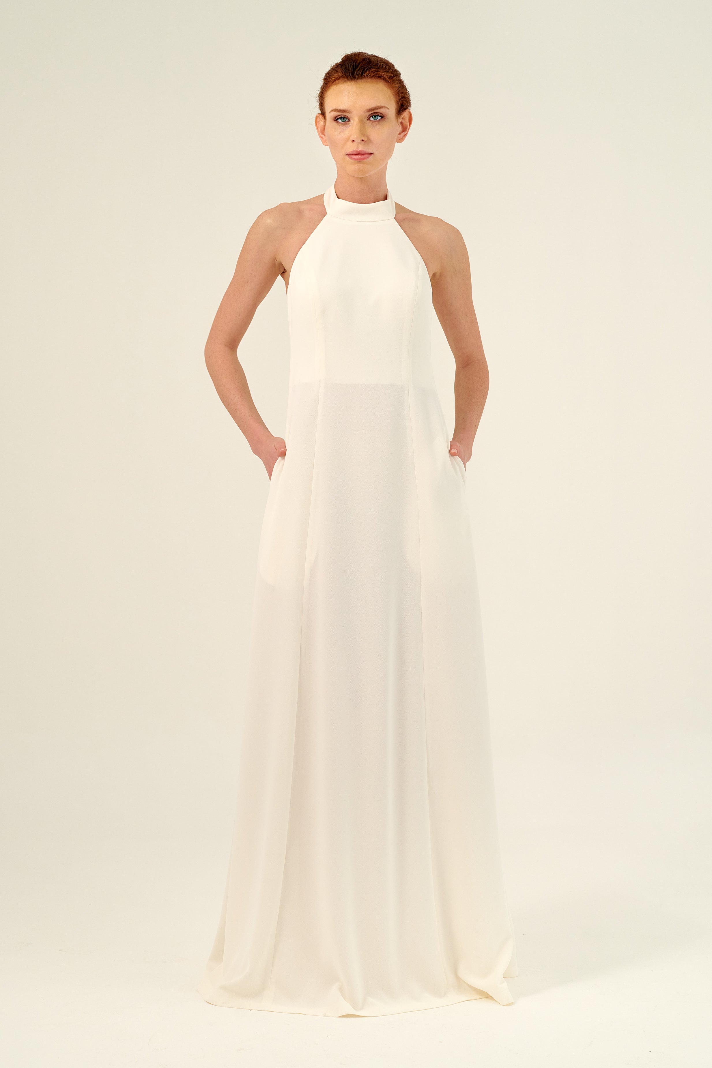 Halter Neckline Pockets Detail Fit and Flare Long Dress John Paul Ataker Halter Neckline Pockets Detail Fit and Flare Long Dress John Paul Ataker