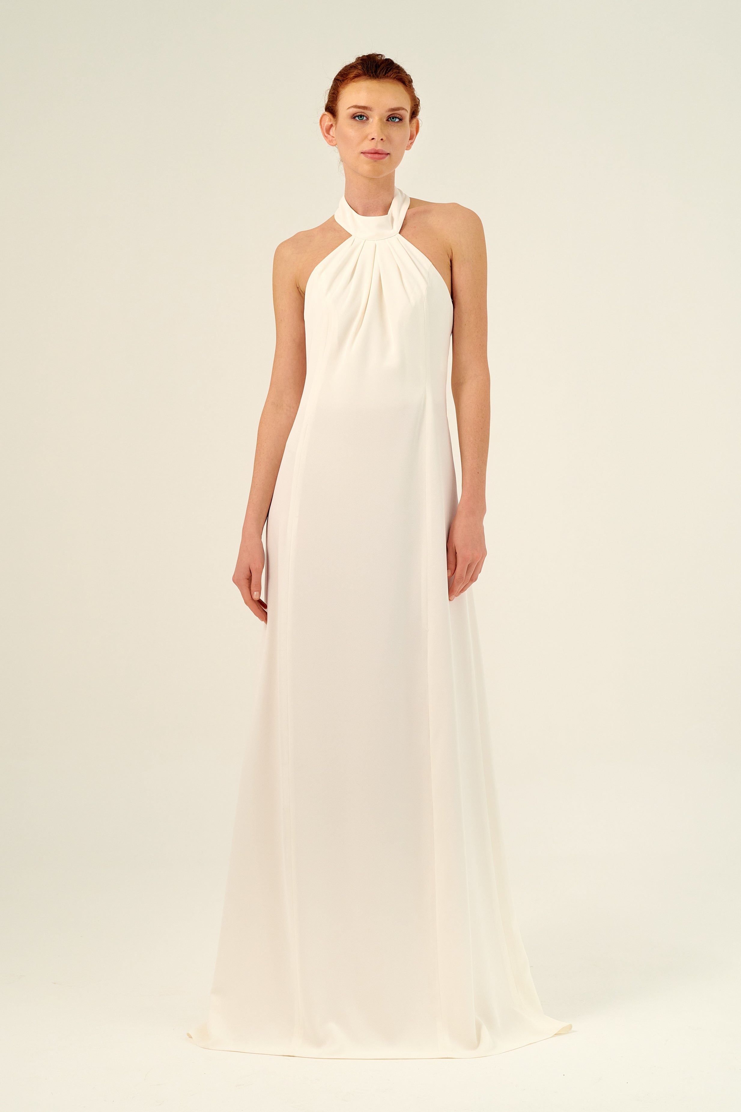 Ruched Halter Neckline A-Line Long Dress John Paul Ataker Ruched Halter Neckline A-Line Long Dress John Paul Ataker