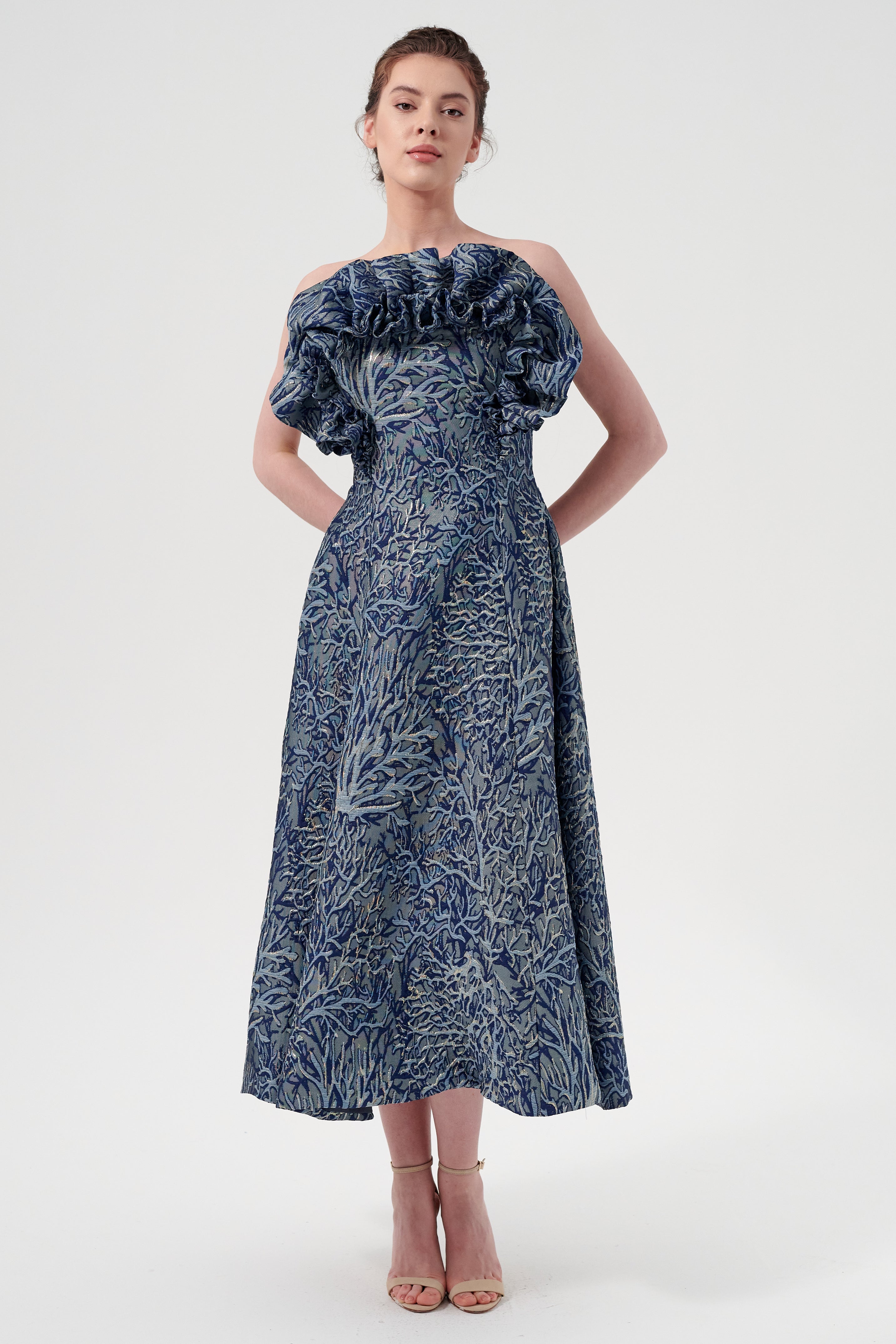 Strapless Neckline Ruffled Fan-Shape Midi Length Dress John Paul Ataker Strapless Neckline Ruffled Fan-Shape Midi Length Dress John Paul Ataker