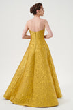 Strapless Textured Floral Print Jacquard Floor-Length Dress
