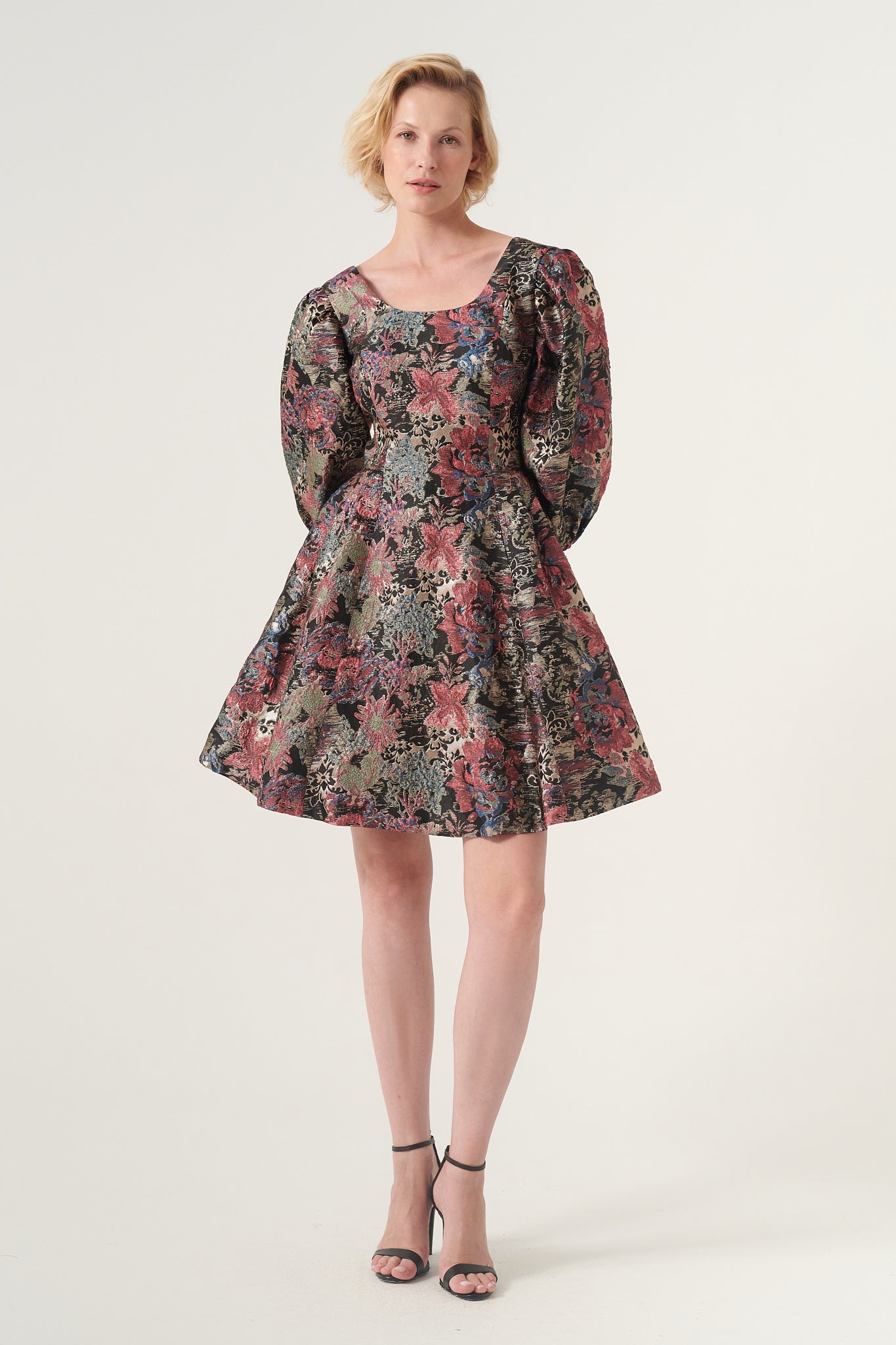 Long sleeve square neckline floral jacquard short dress John Paul Ataker Long sleeve square neckline floral jacquard short dress John Paul Ataker