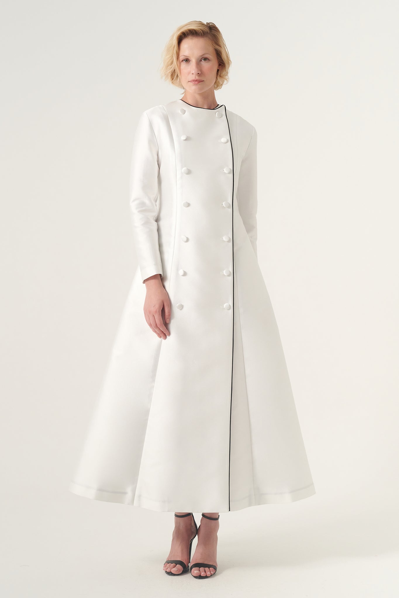 Classic crew neck long-sleeve ankle-length jacket - White Classic crew neck long-sleeve ankle-length jacket - White