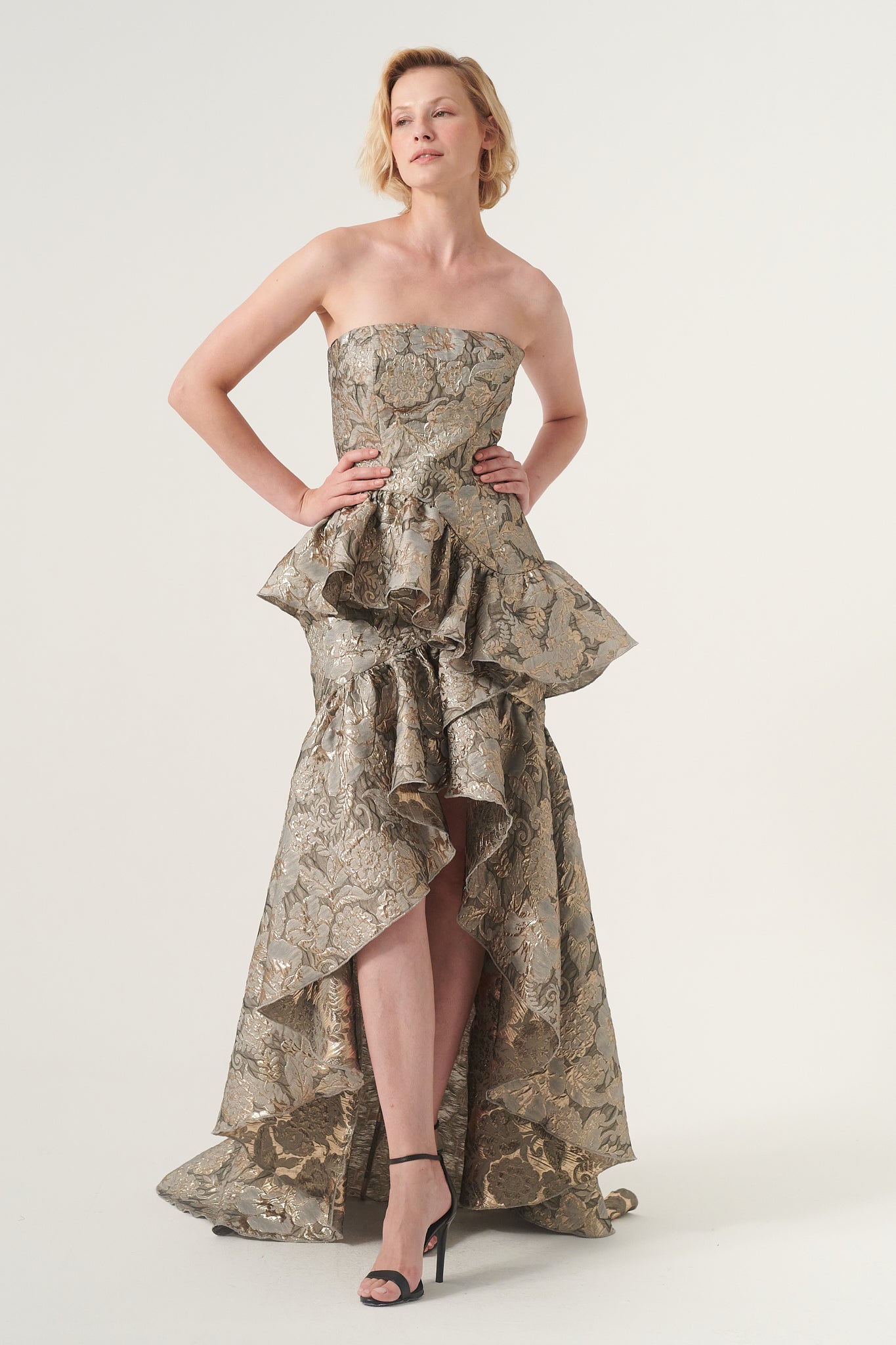 Ruffled, slim-flare strapless dress with layered detail John Paul Ataker Ruffled, slim-flare strapless dress with layered detail John Paul Ataker