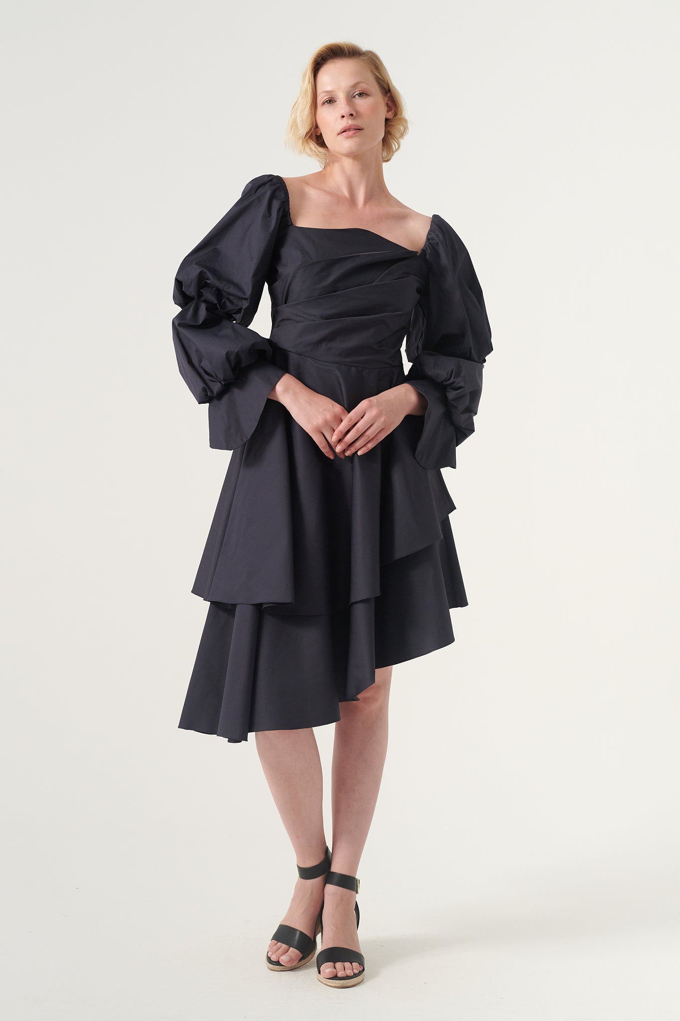 Long Puffy Sleeve Asymmetric Hem Detailed Gray Dress John Paul Ataker Long Puffy Sleeve Asymmetric Hem Detailed Gray Dress John Paul Ataker