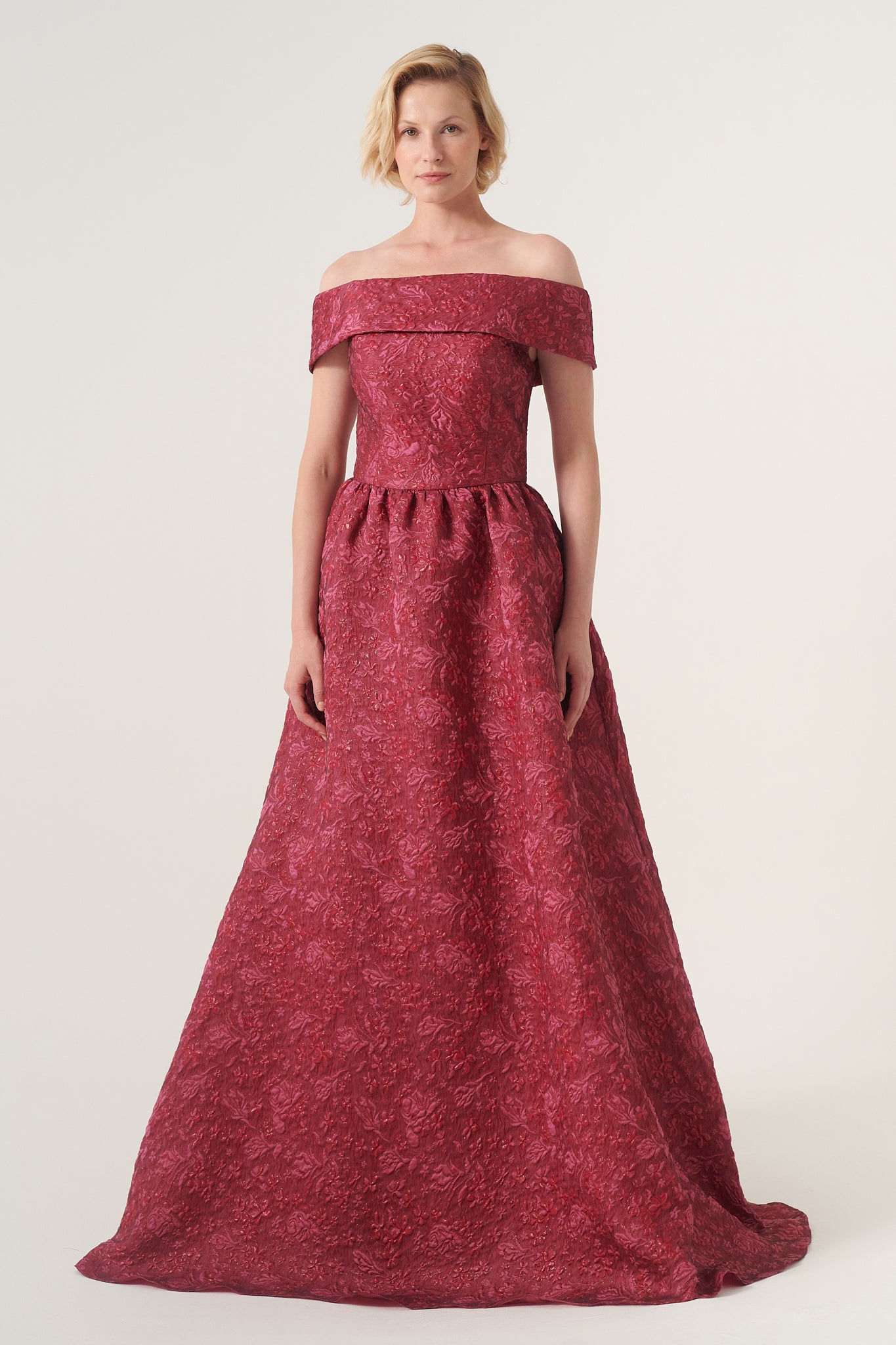 jacquard fall dress Off-the-shoulder floral jacquard long evening dress