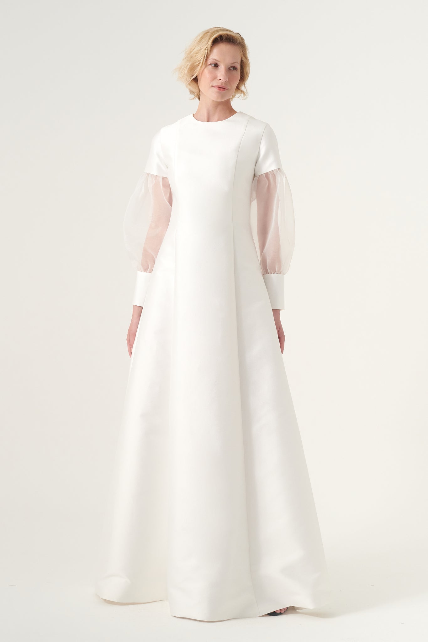 Long sheer sleeves fit and flare long gown John Paul Ataker Long sheer sleeves fit and flare long gown John Paul Ataker