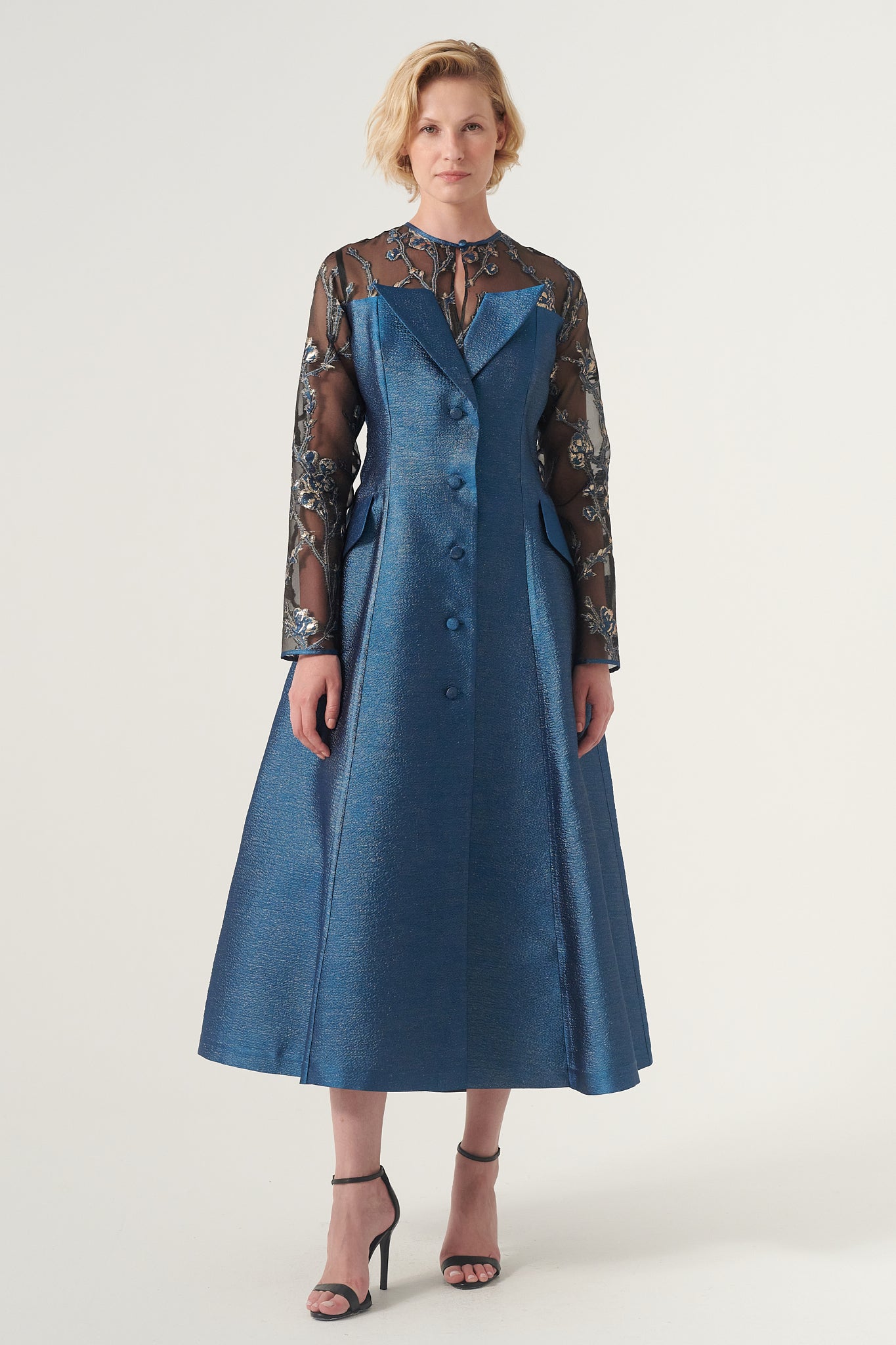 Floral organza circle collar and long sleeves A-line midi dress John Paul Ataker Floral organza circle collar and long sleeves A-line midi dress John Paul Ataker