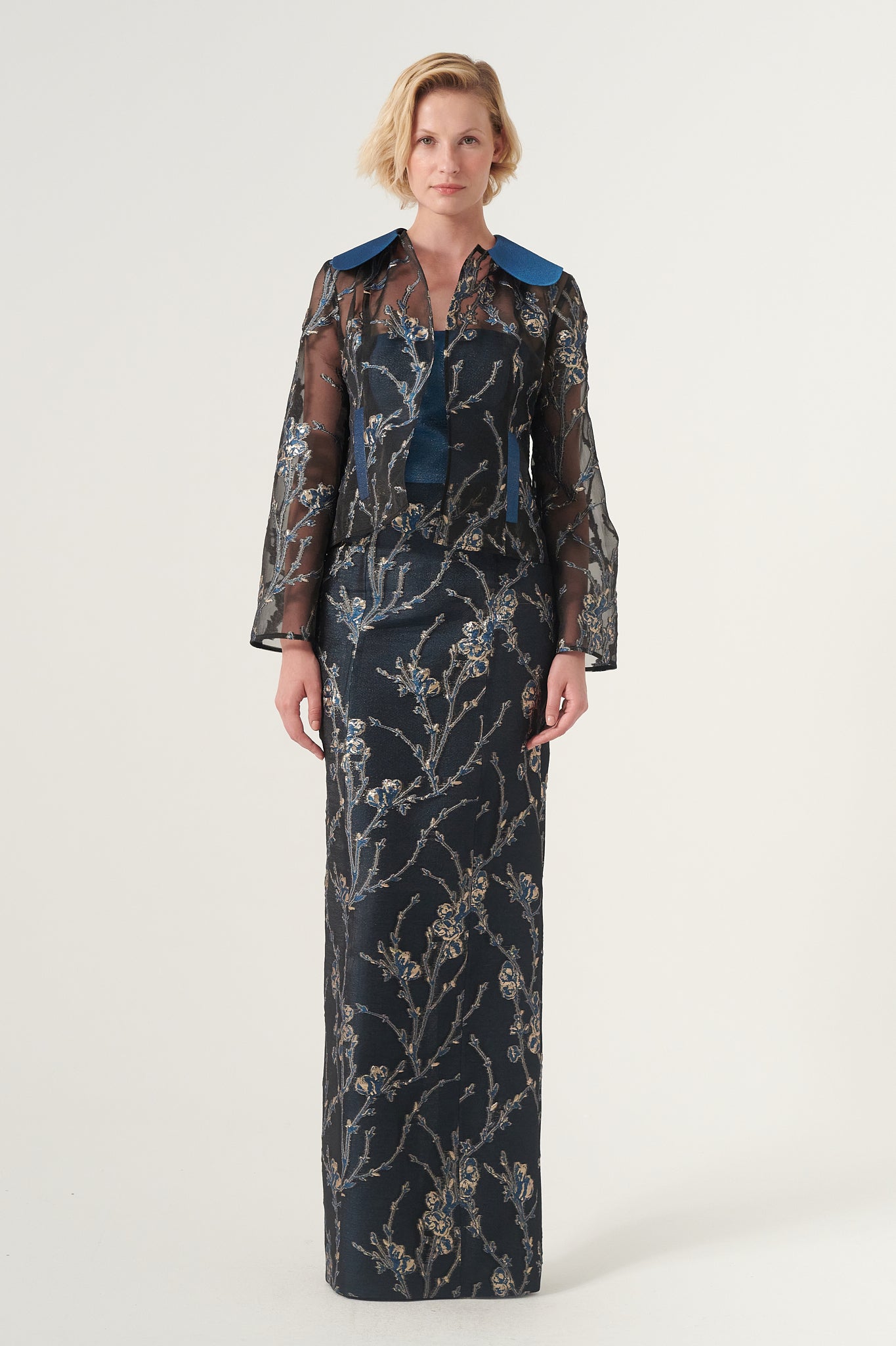 organza coat over dress Organza Coat over Sheath Dress with Subtle Sparkle