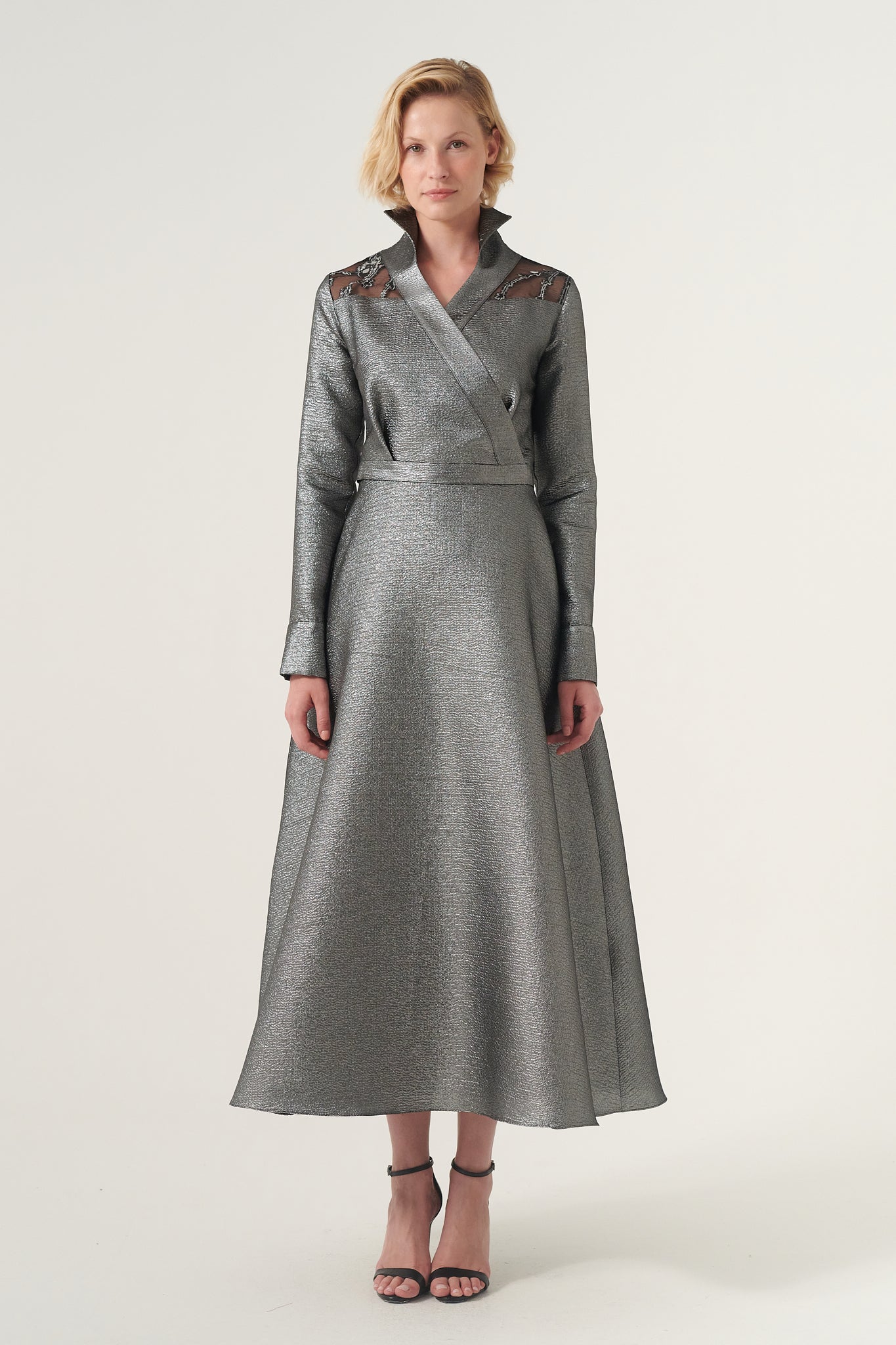 Sheer Organza Detail Shoulders Long Sleeve Midi Dress John Paul Ataker Sheer Organza Detail Shoulders Long Sleeve Midi Dress John Paul Ataker