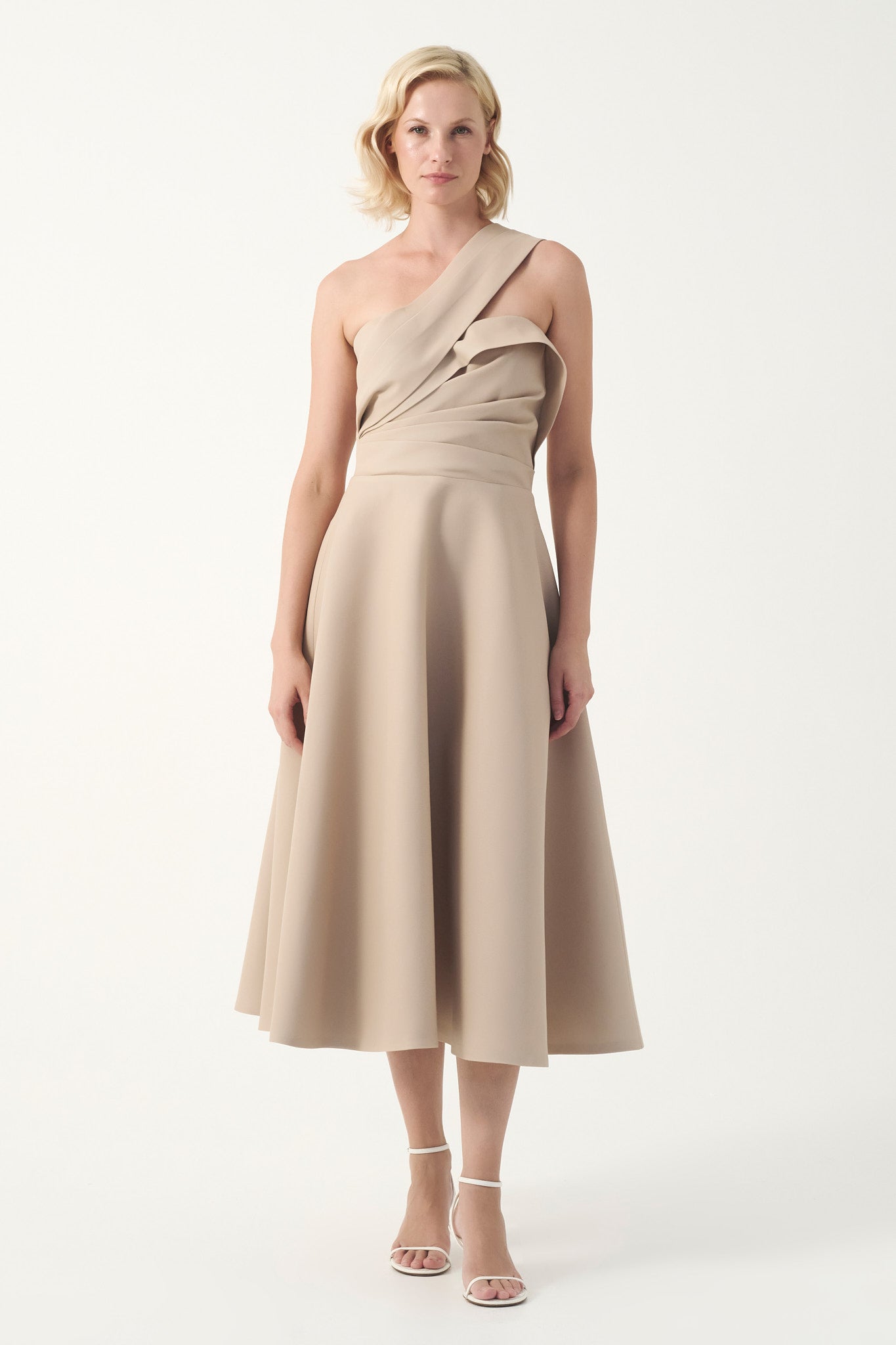 draped one shoulder midi dress One Shoulder Draped Midi Dress Hot Pink