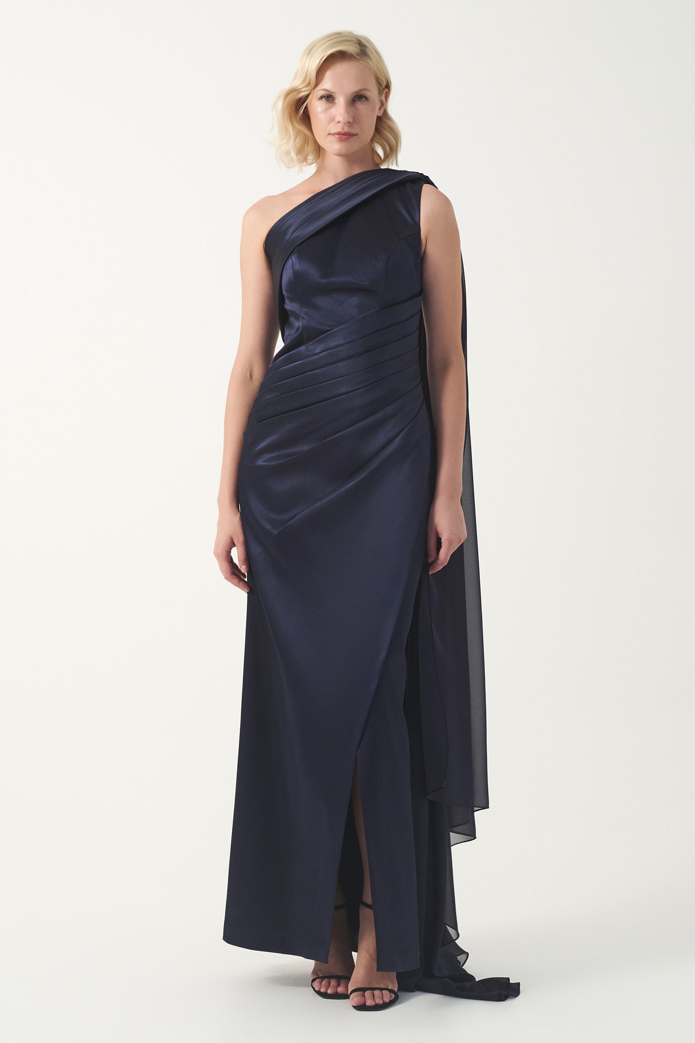 pleated one shoulder dress Olympia Black M In a luxe shimmering olive green One Shoulder Pleated Charmeuse Gown