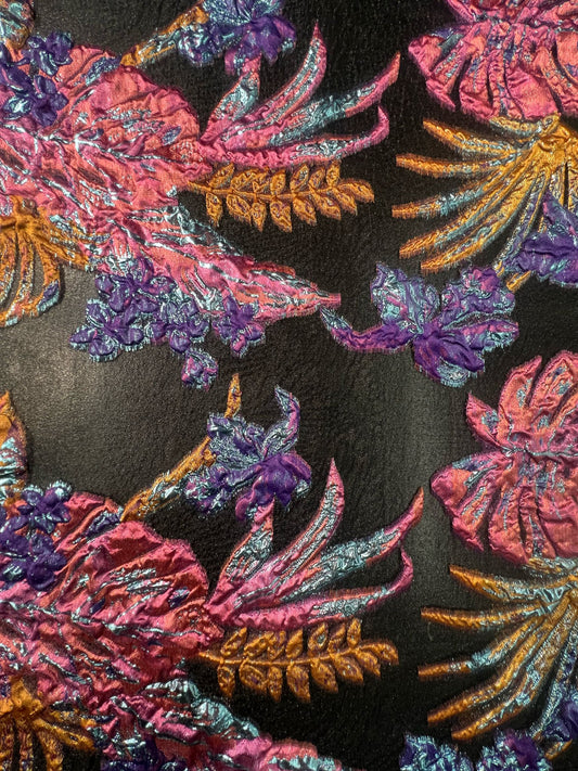 Multi-Color Floral Pattern Burnout Brocade