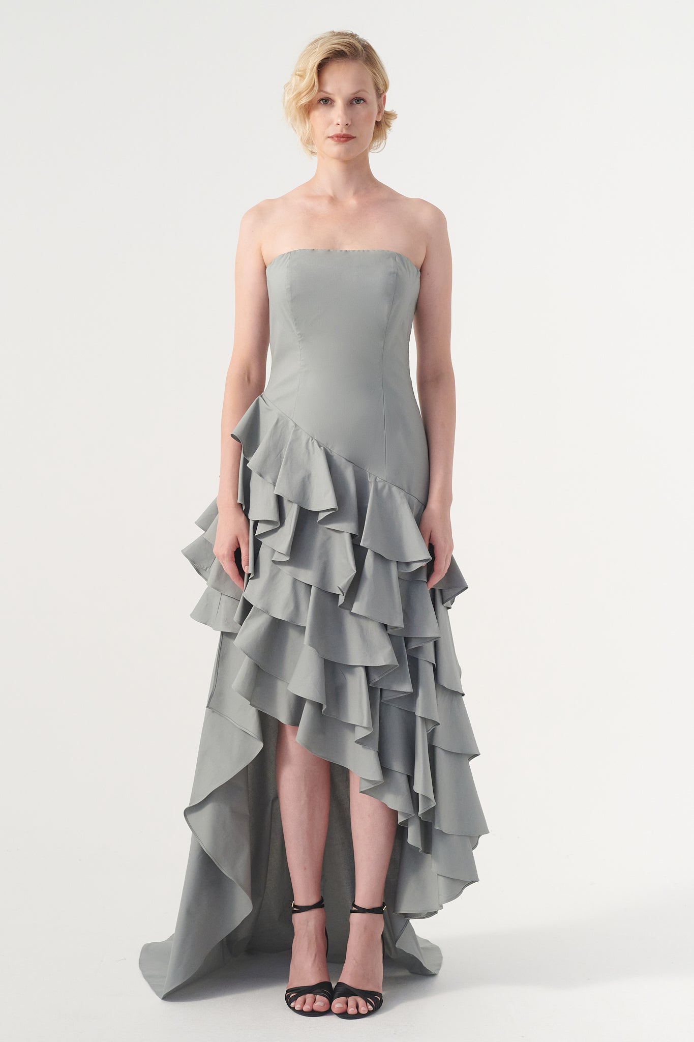 Strapless Neckline Layered Ruffled Asymmetric Dress John Paul Ataker Strapless Neckline Layered Ruffled Asymmetric Dress John Paul Ataker
