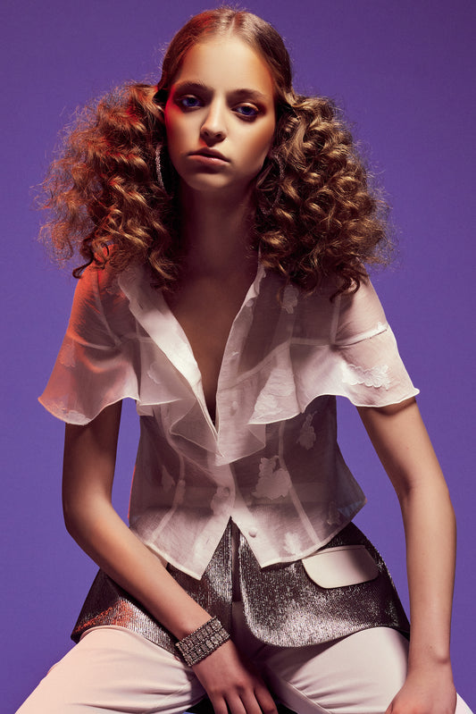 Sheer Ruffled Poplin Blouse and Pant