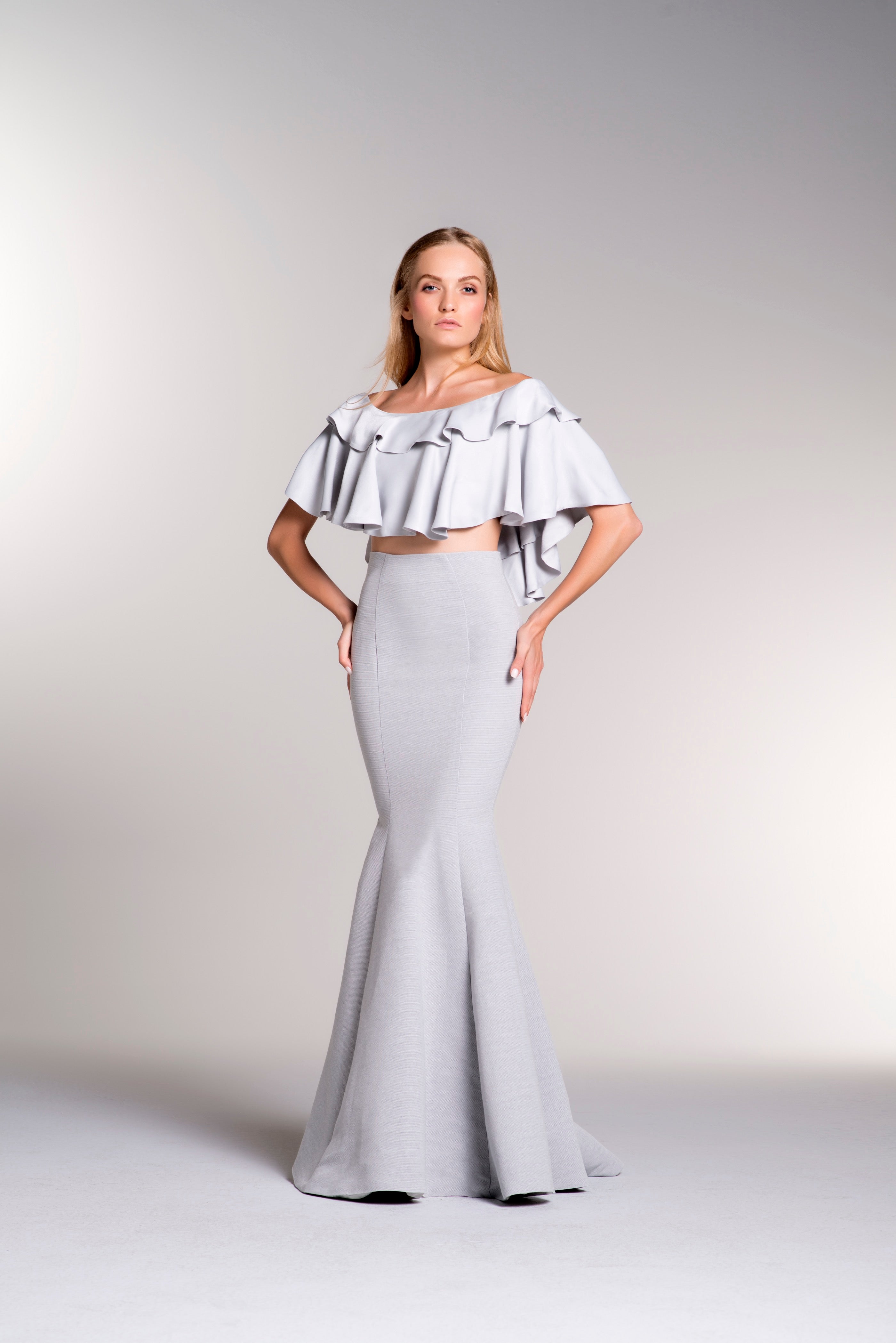 crop top mermaid dress Beaded Pav-Trim Crop Top and Skirt Set White / XL