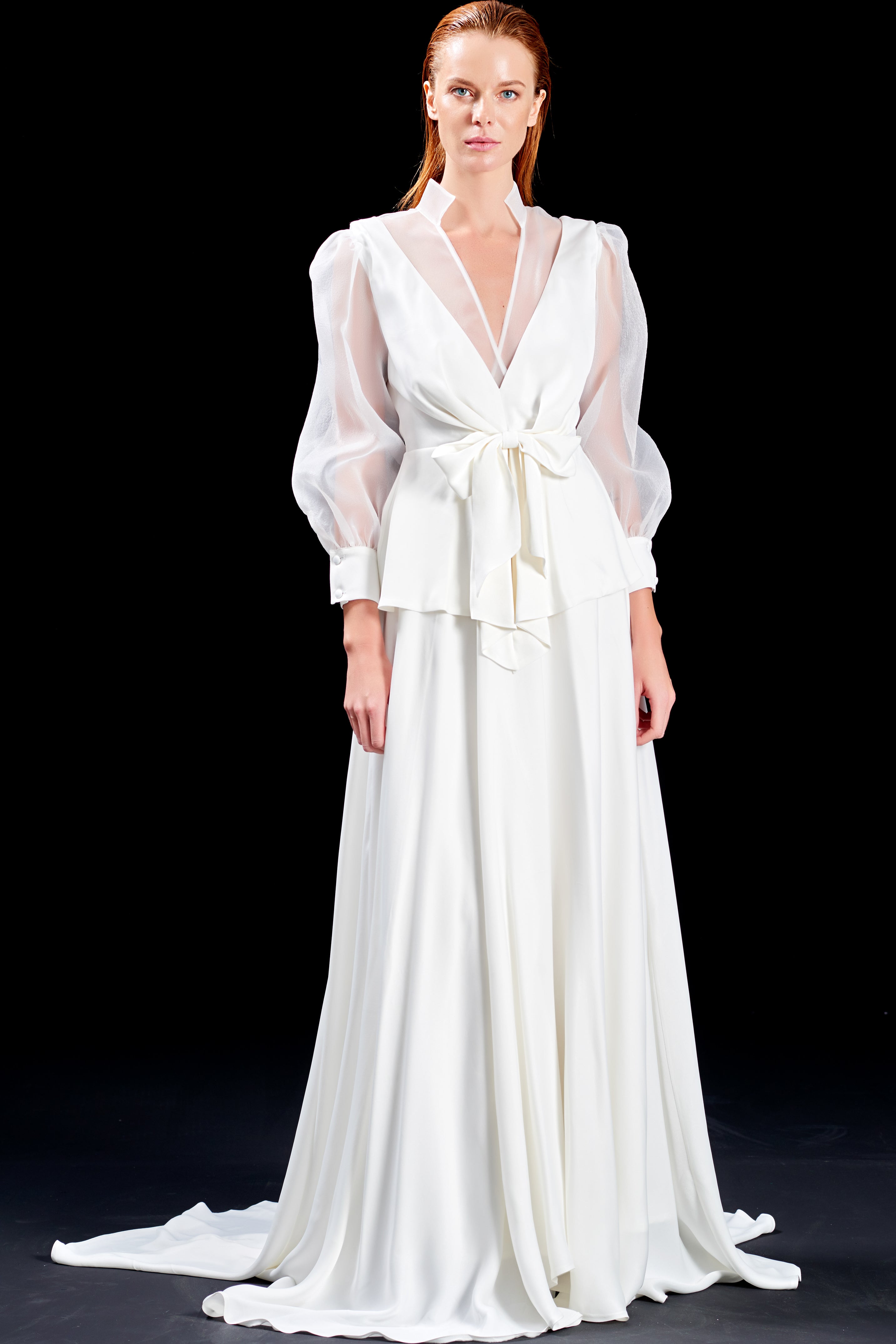 Organza and Viscose Satin Long Dress with Button-Up Detail John Paul Ataker Organza and Viscose Satin Long Dress with Button-Up Detail John Paul Ataker