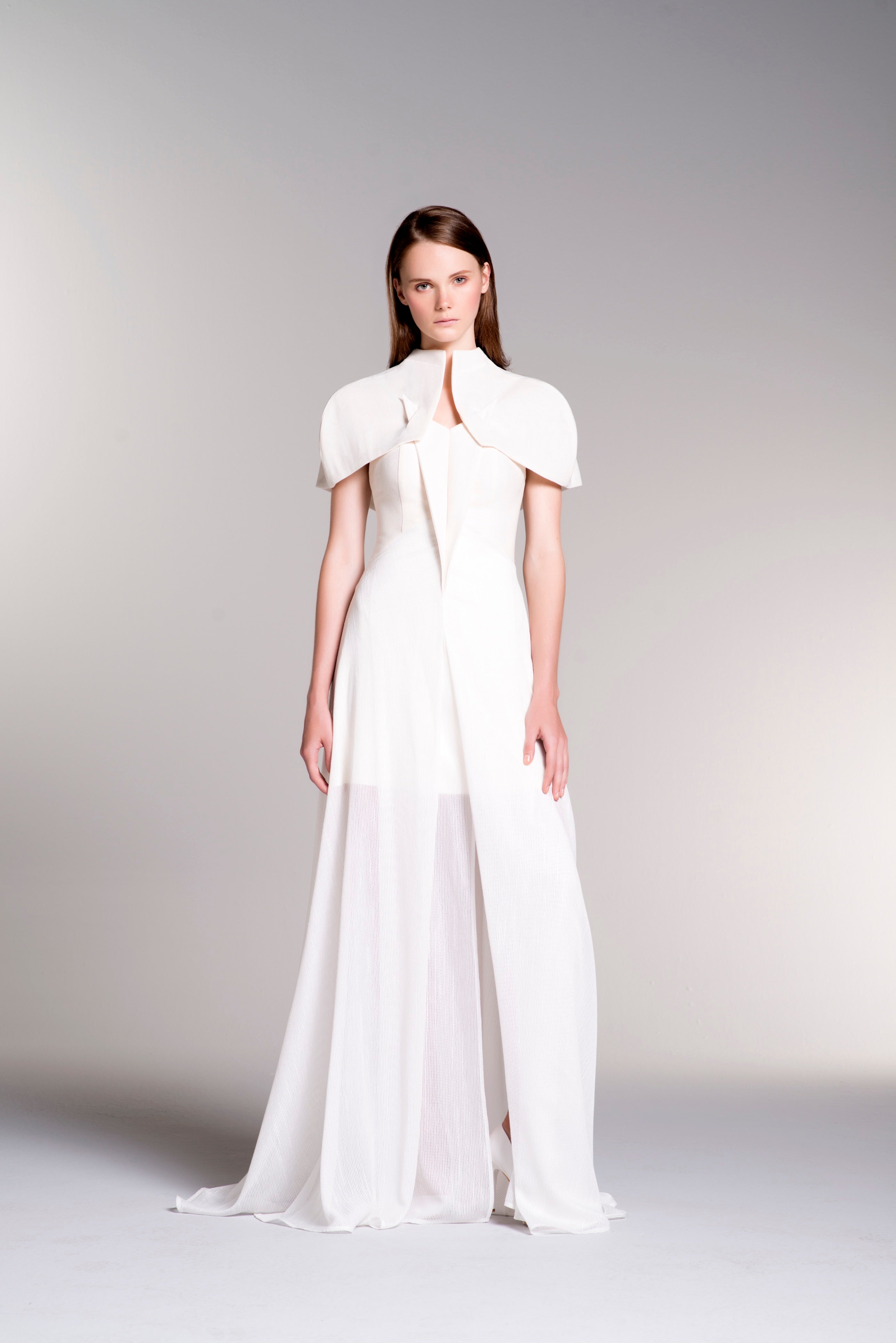 Cape Sleeves Cotton Twill and Mesh Long Dress John Paul Ataker Cape Sleeves Cotton Twill and Mesh Long Dress John Paul Ataker