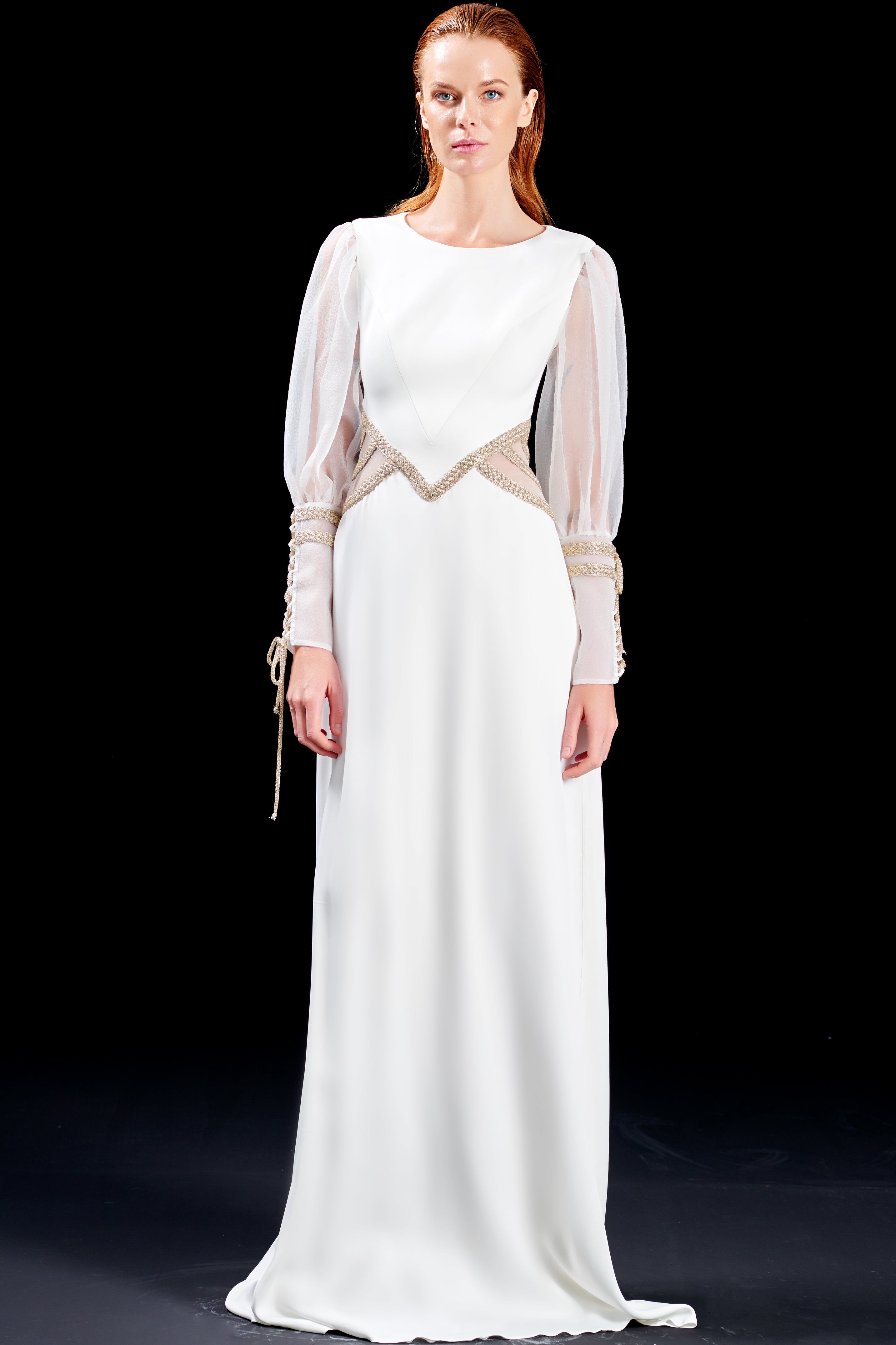 Metallic Cord Detailed Viscose Satin and Organza Long Dress John Paul Ataker Metallic Cord Detailed Viscose Satin and Organza Long Dress John Paul Ataker