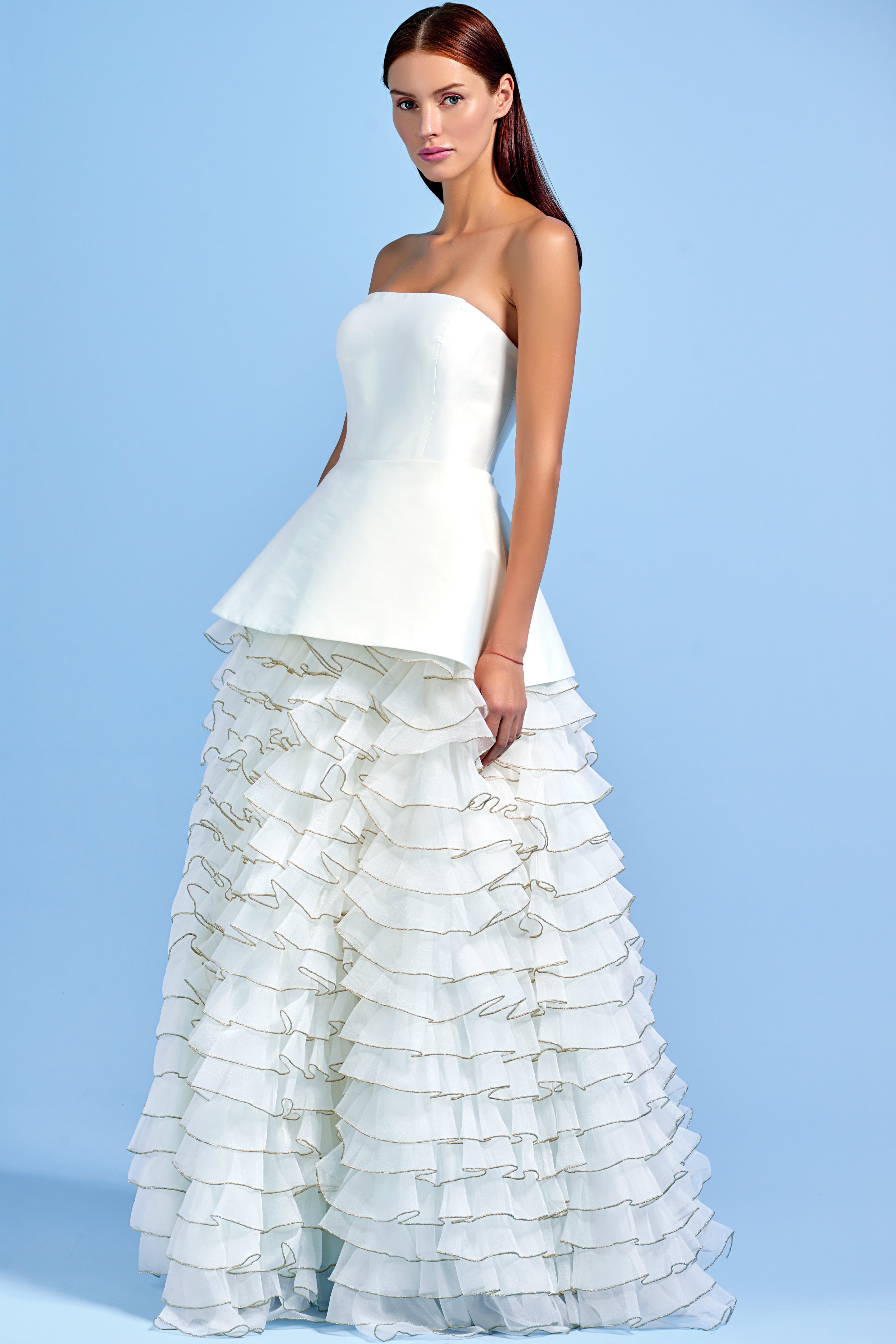 Organza Ruffles with Metallic Yarn Detailed Taffeta Long Dress John Paul Ataker Organza Ruffles with Metallic Yarn Detailed Taffeta Long Dress John Paul Ataker