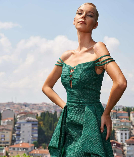 Honeycombed jacquard long dress with overskirt - John Paul Ataker