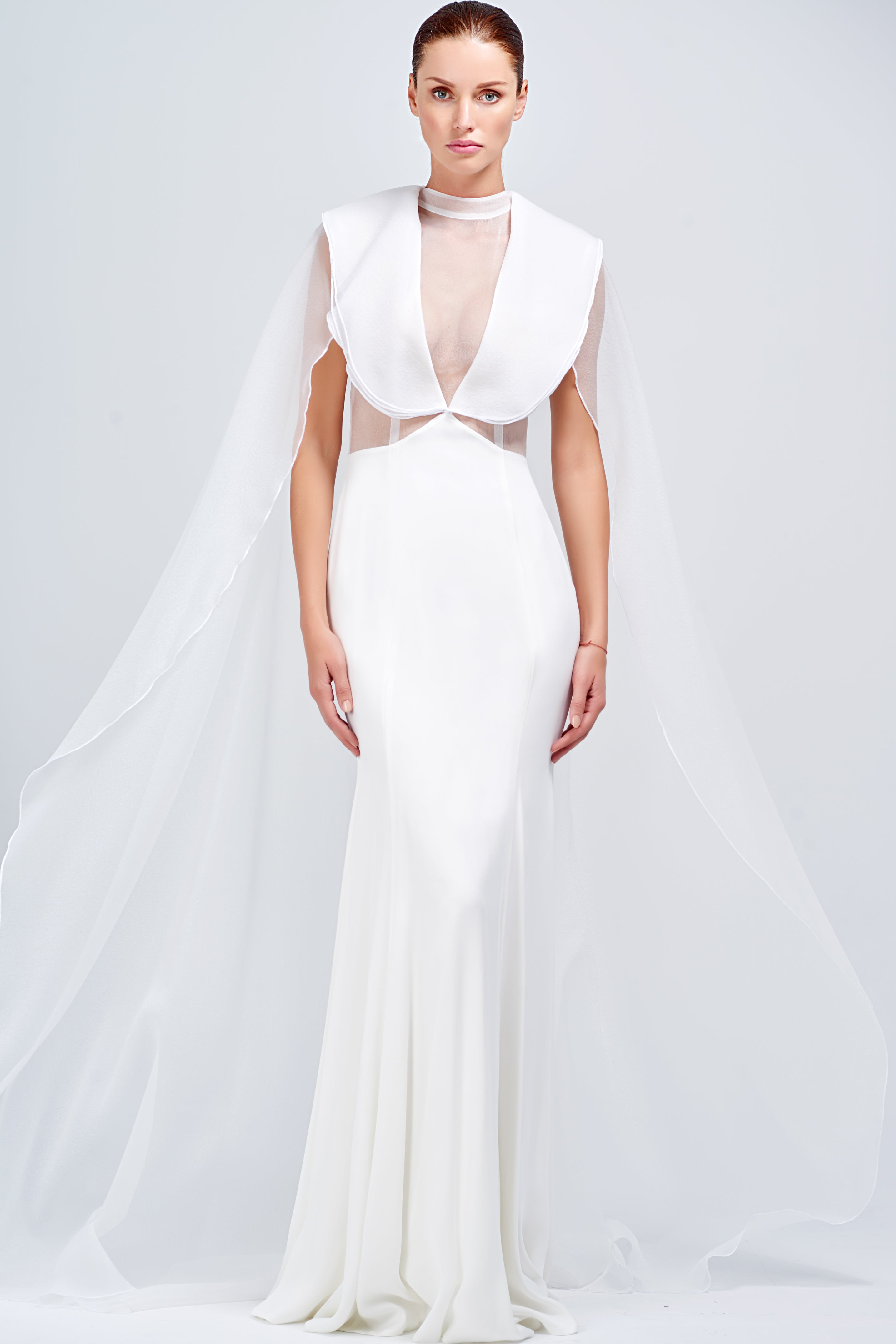 white organza maxi dress Wedding dress Jacquard maxi dress with silk organza bows RASARIO Online Boutique 44 (FR)