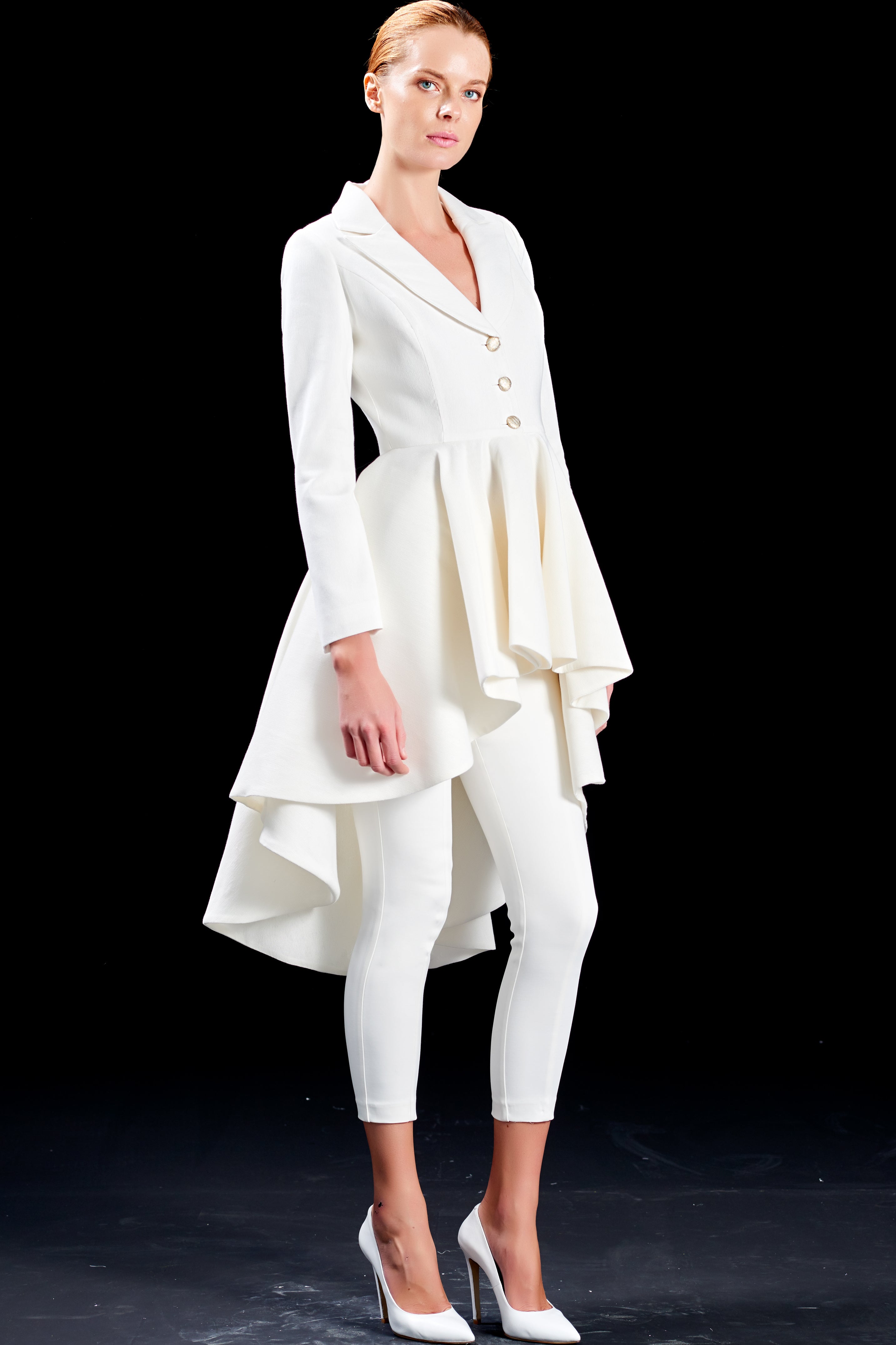 Cotton Twill High-Low Peplum Jacket with Double-Faced Viscose Skinny P – Paul Ataker