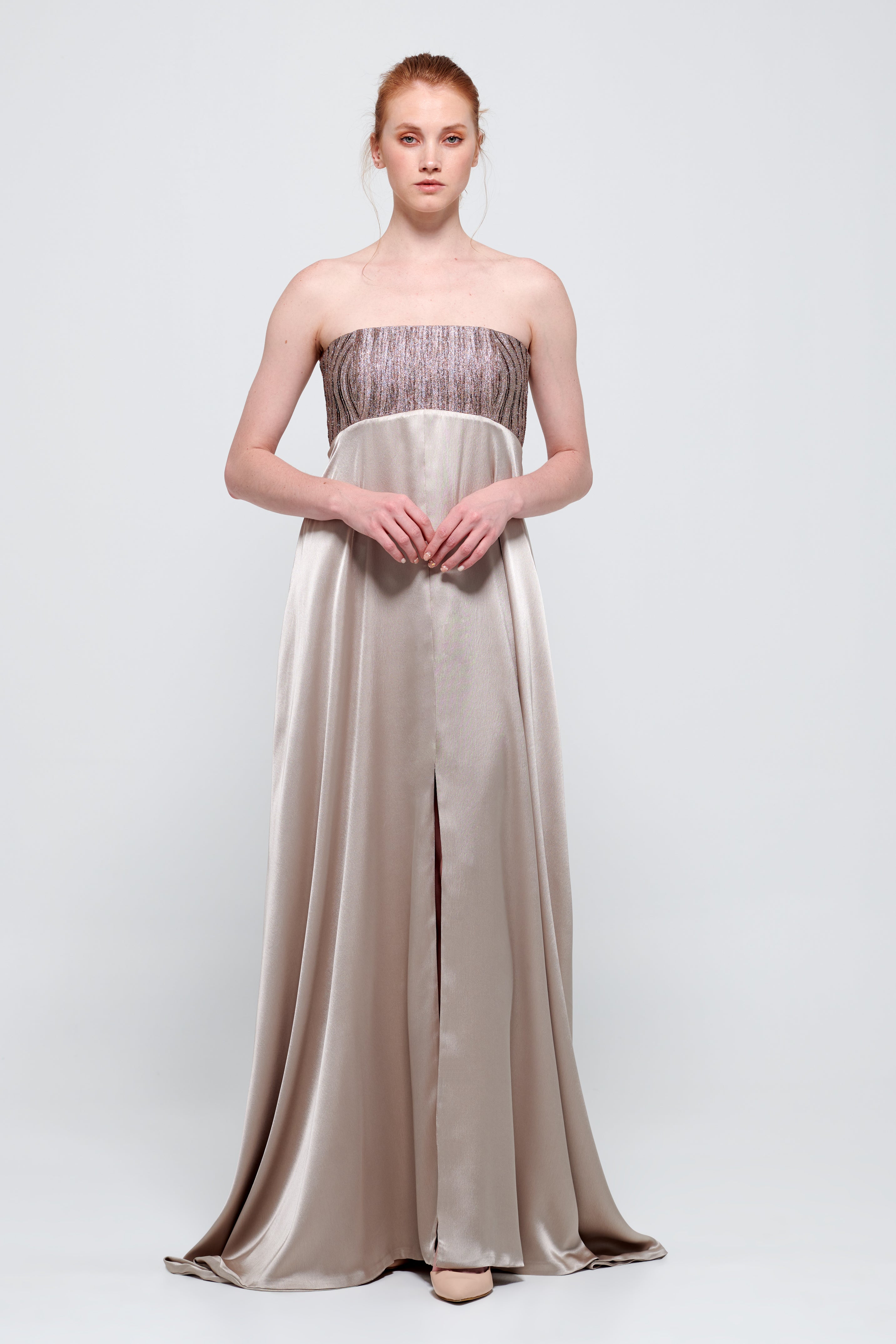 Strapless Pleated Long Mink Color Dress John Paul Ataker Strapless Pleated Long Mink Color Dress John Paul Ataker