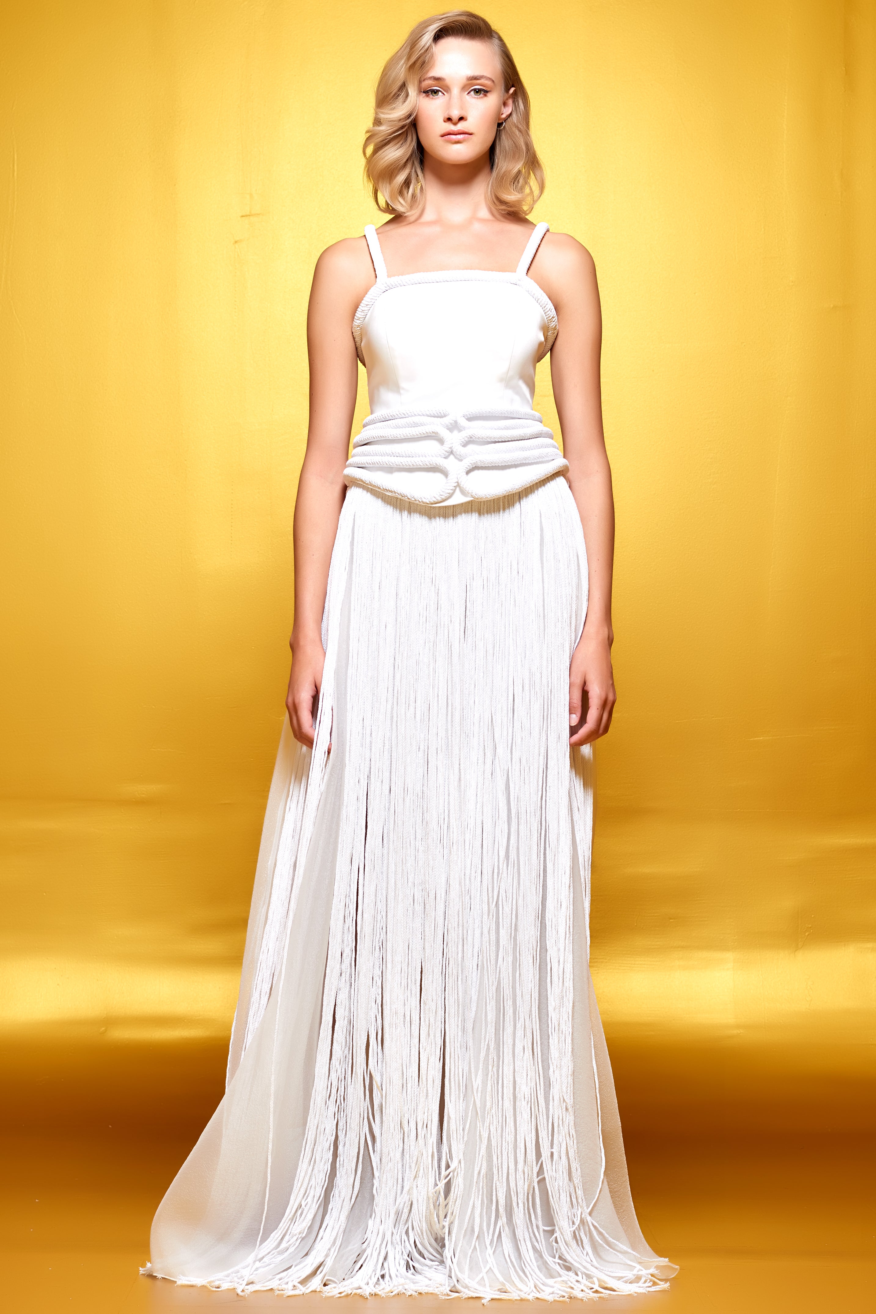 knee length dresses for ladies Metallic Cord Detailed Organza Long Dress with Fringes – John Paul Ataker